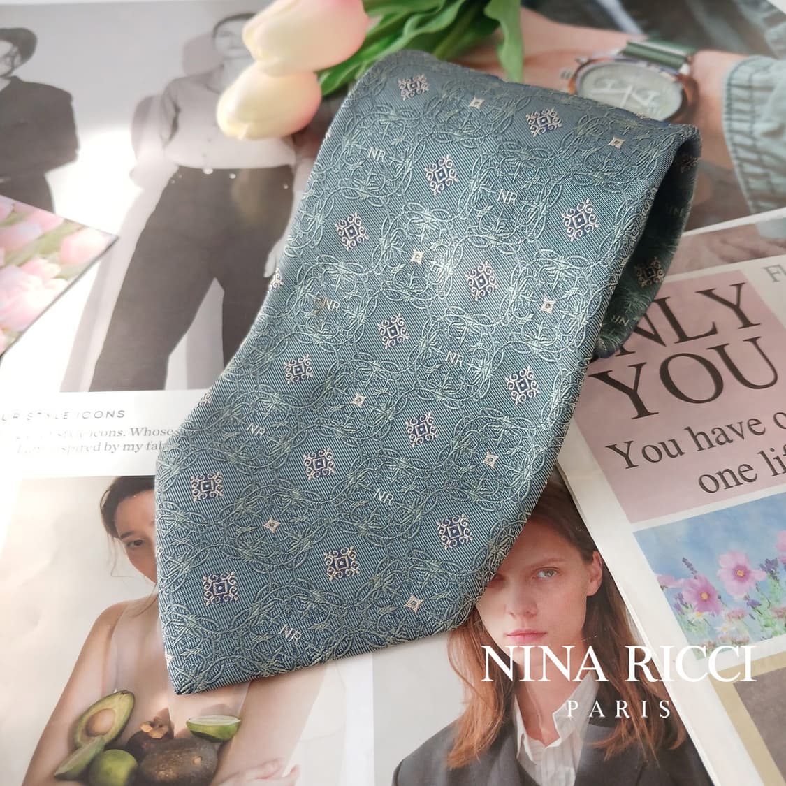 니나리치 실크 그린 패턴 넥타이 10cm A등급 A19427
 상품이미지1