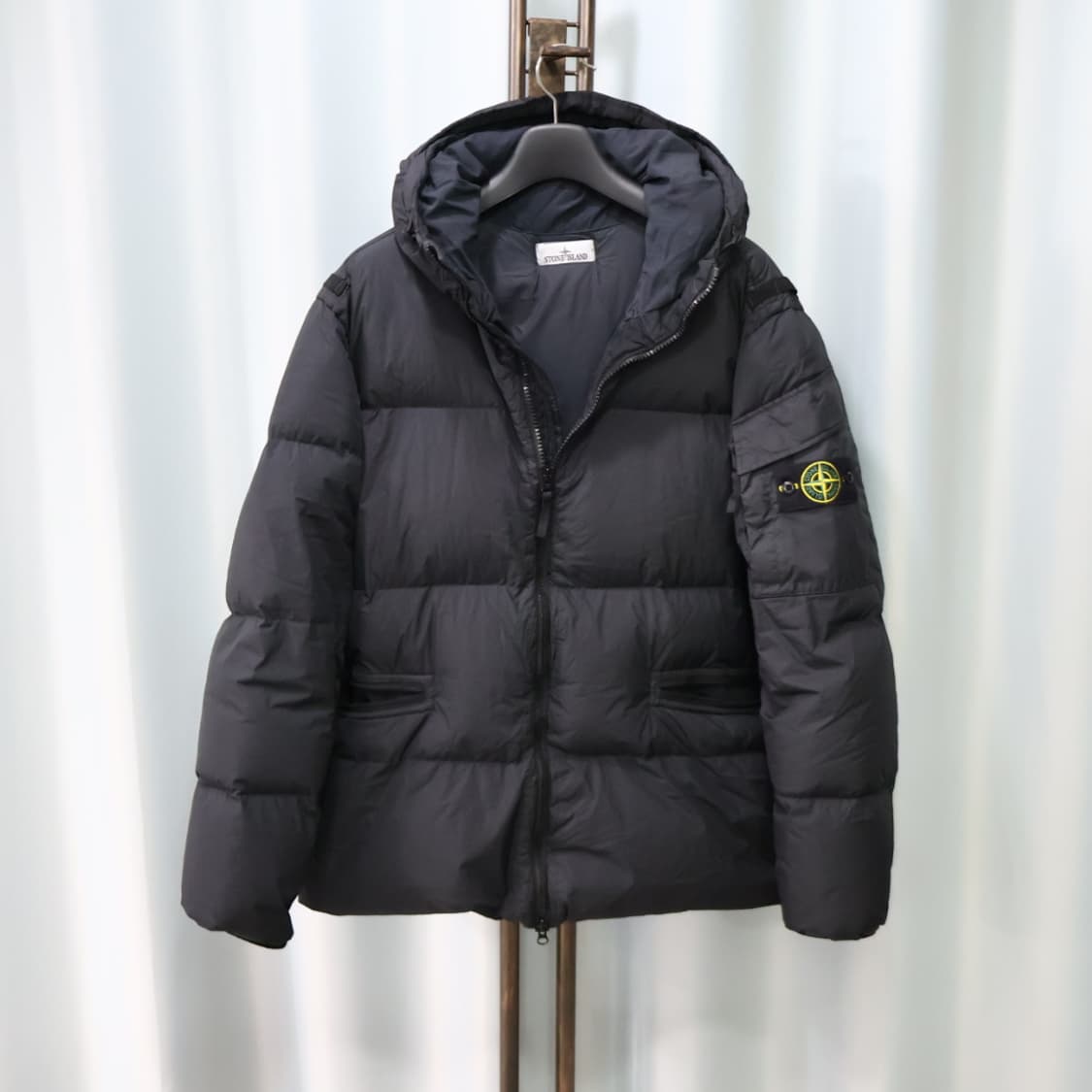 스톤아일랜드 크링클랩스 블랙 나일론 후드 패딩 XXL/110 상품이미지1