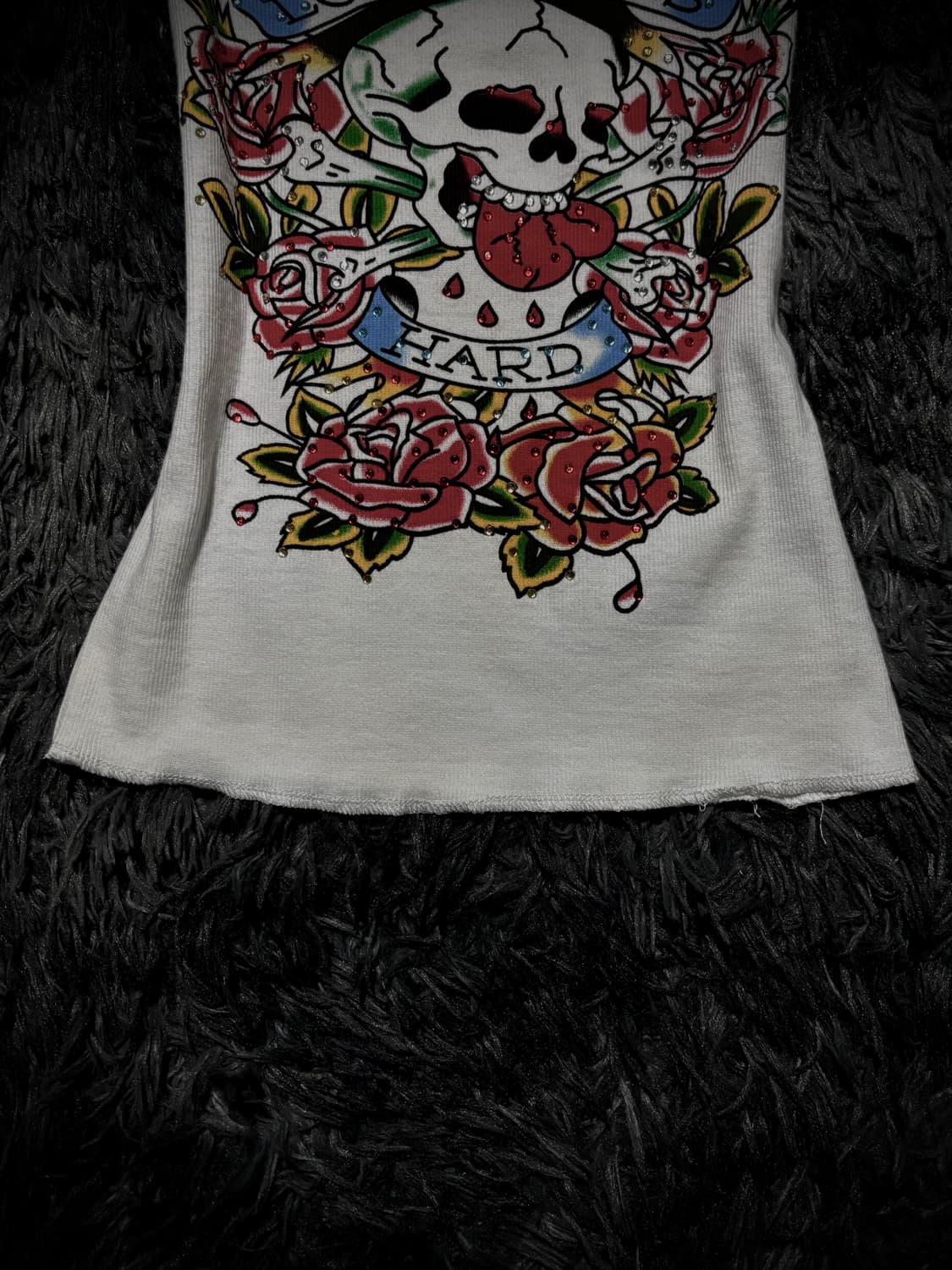 Ed Hardy 스컬 장미 프린팅 큐빅 화이트 슬리브리스 상품이미지4