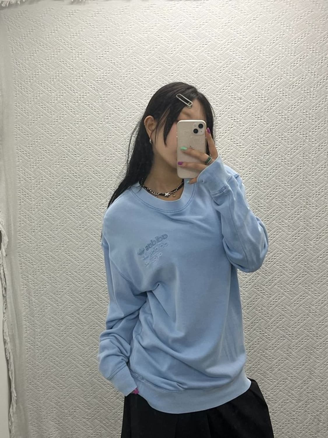 아디다스 트리플 로고 여리 파스텔블루 맨투맨 스웻셔츠 XL C06743 상품이미지2