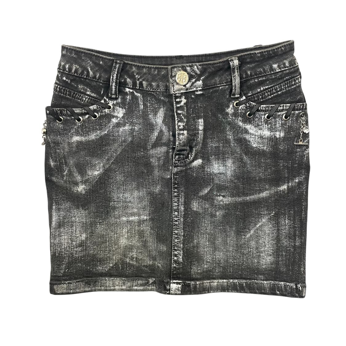 (27) 빈티지 펑크 글리터 페인팅 흑청 데님 미니스커트 상품이미지1