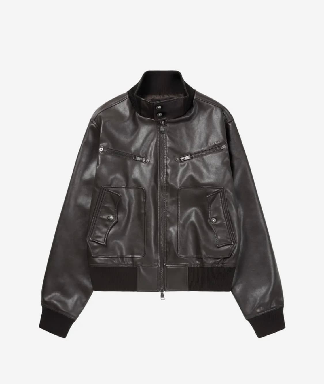 아캄 High-Neck Leather Jacket (Brown) 상품이미지1