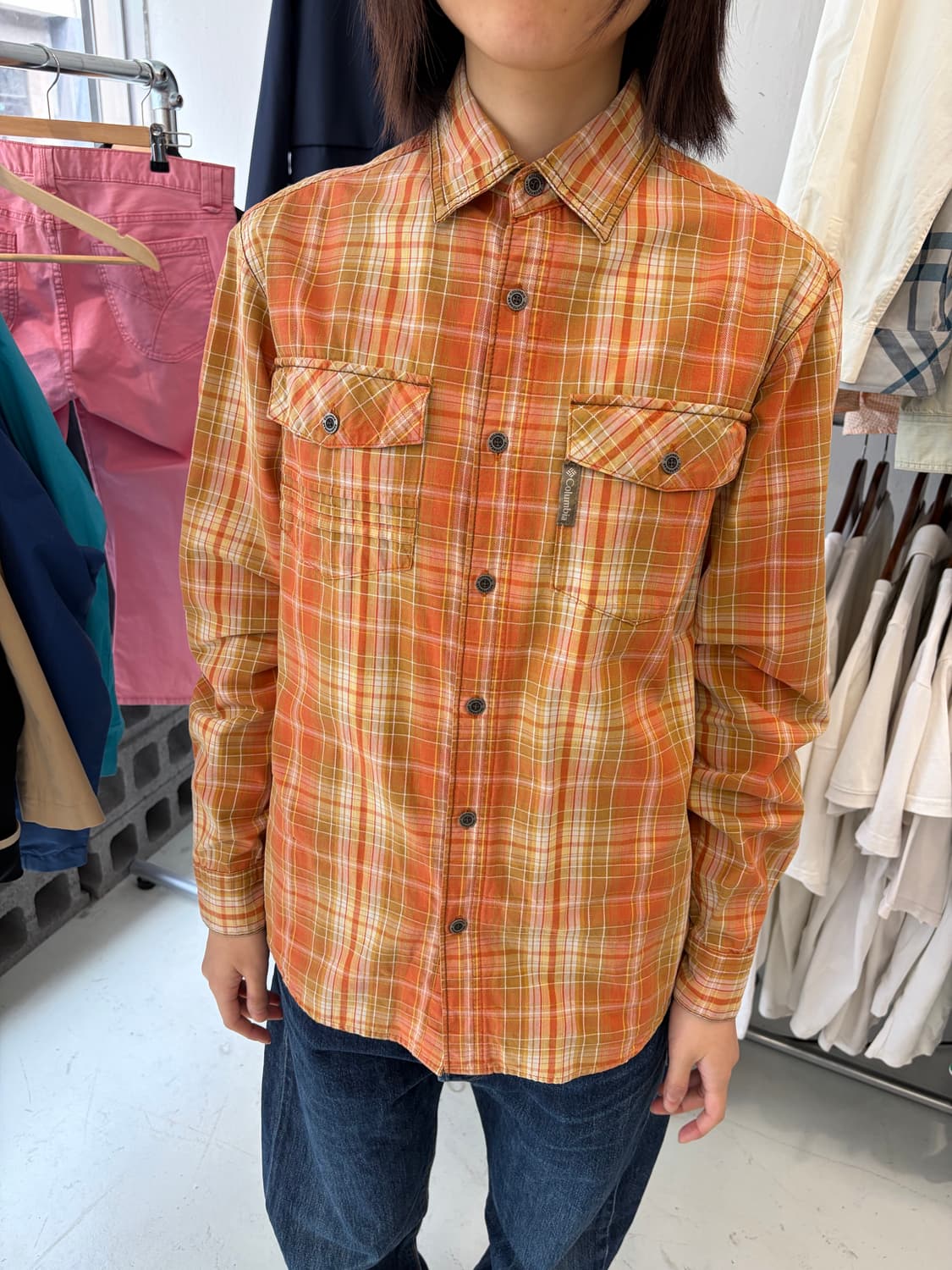 Columbia 오렌지 체크 투포켓 셔츠 상품이미지1