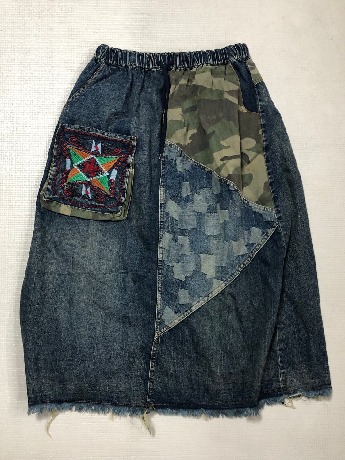 빈티지 데님 카모 패치워크 롱 스커트 상품이미지8