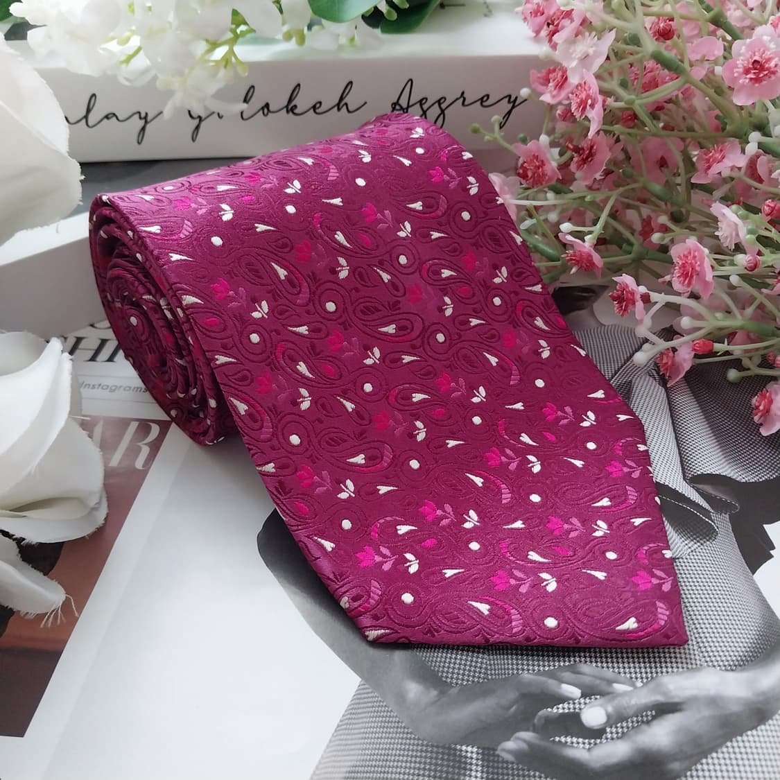 발망 실크 핑크&퍼플 페이즐리 패턴 넥타이 9.7cm A+등급 K1577 상품이미지3