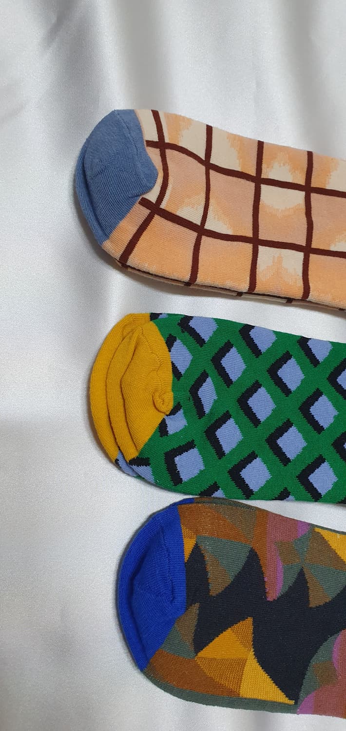 누드베이지 그린 블루  체크 추상파 Bonne Maison 본메종 양말 상품이미지2