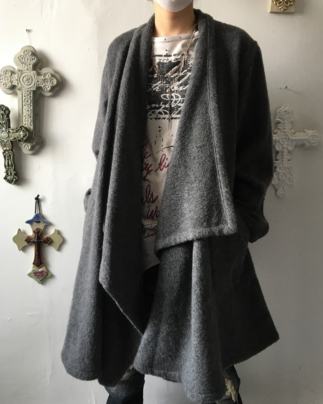 Woolen drape open coat 상품이미지6