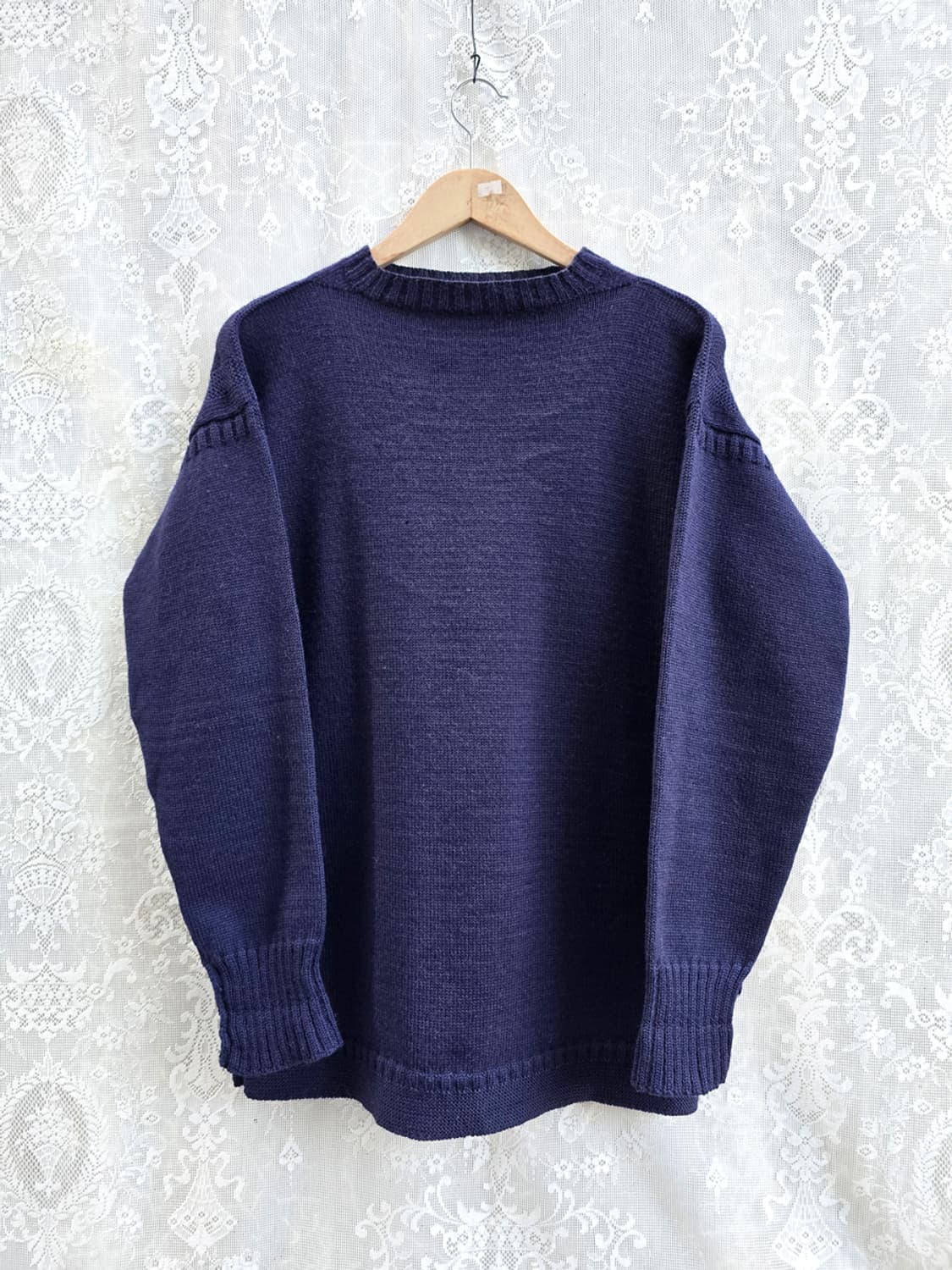 80s 건지 울른스 네이비 피셔맨 니트 (made in uk) 상품이미지1