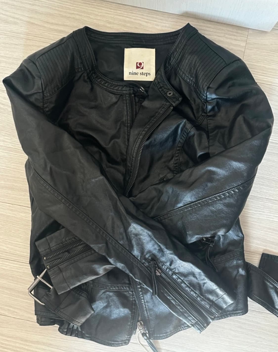 Nine Steps 블랙 가죽 레더 자켓 딱붙핏 상품이미지1