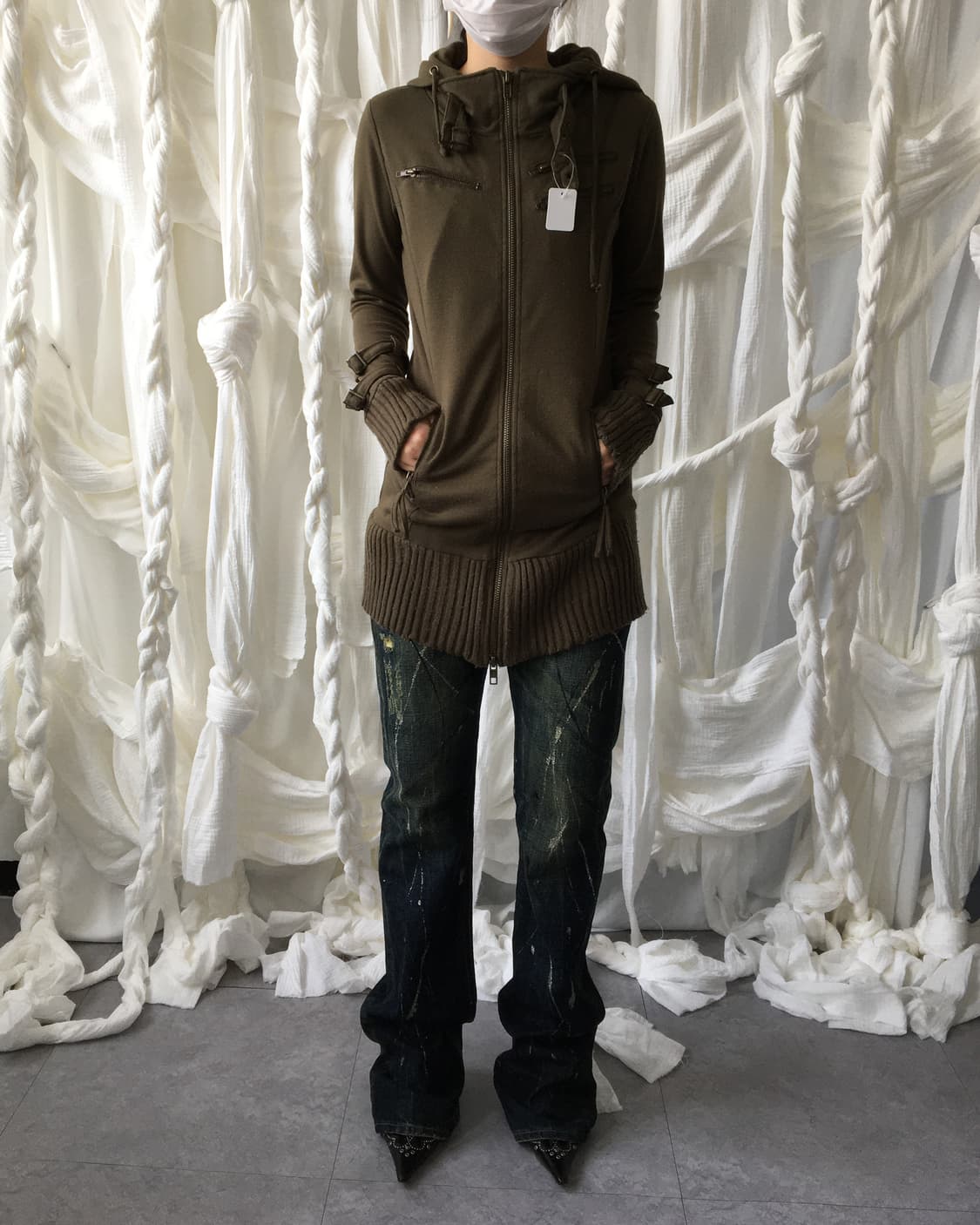 Belted high neck hood zip up 상품이미지6