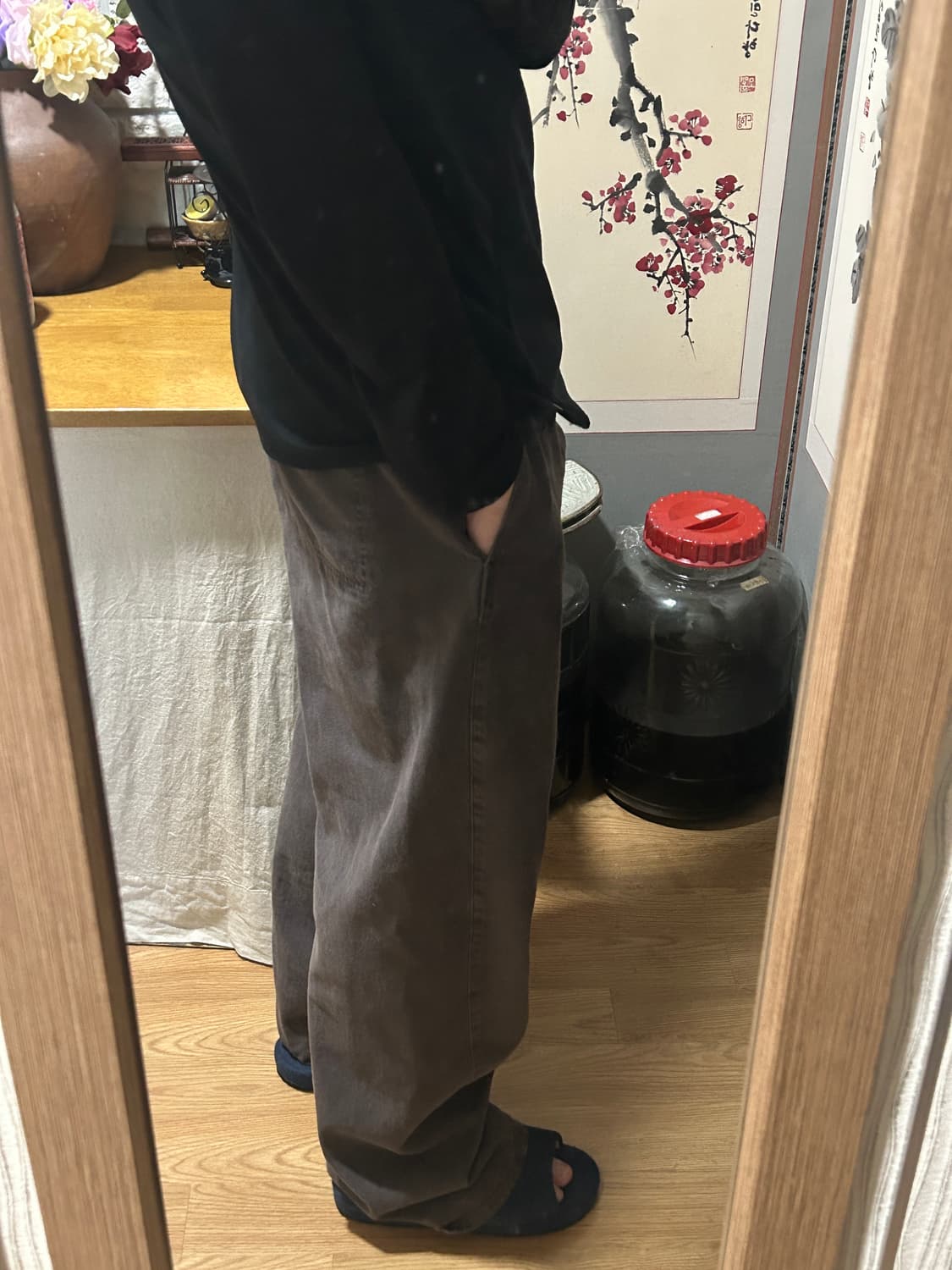 26ss 아모멘토 가먼트 다잉 커브드 팬츠 상품이미지1