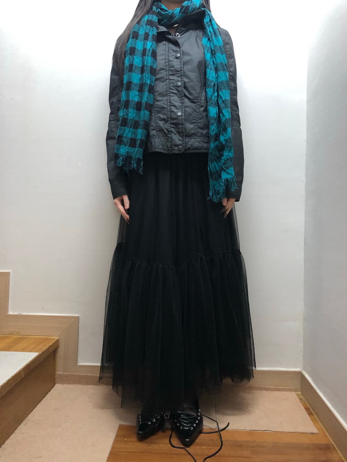 빈티지 블루 체크 스카프 상품이미지4