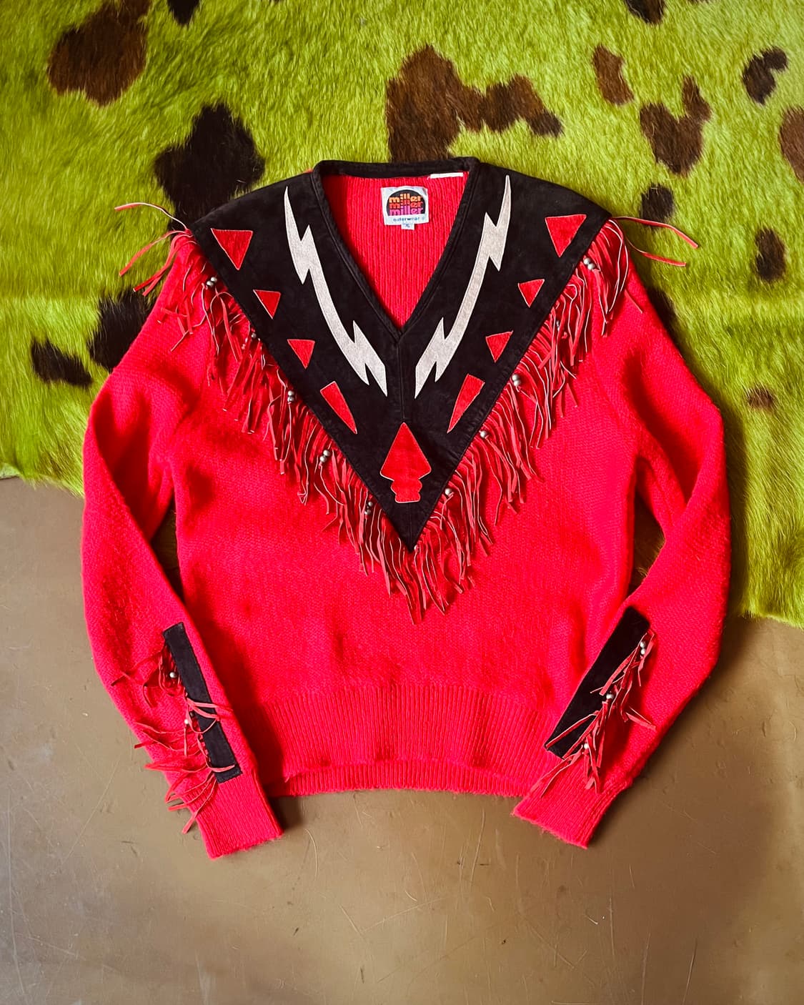 1980s Miller Fringe Leather Knit Top 상품이미지3