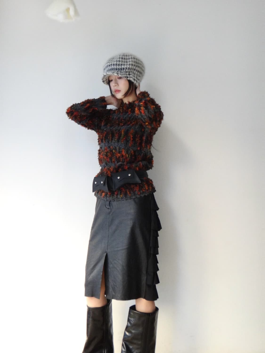 Hound pattern angora hunt cap 상품이미지3