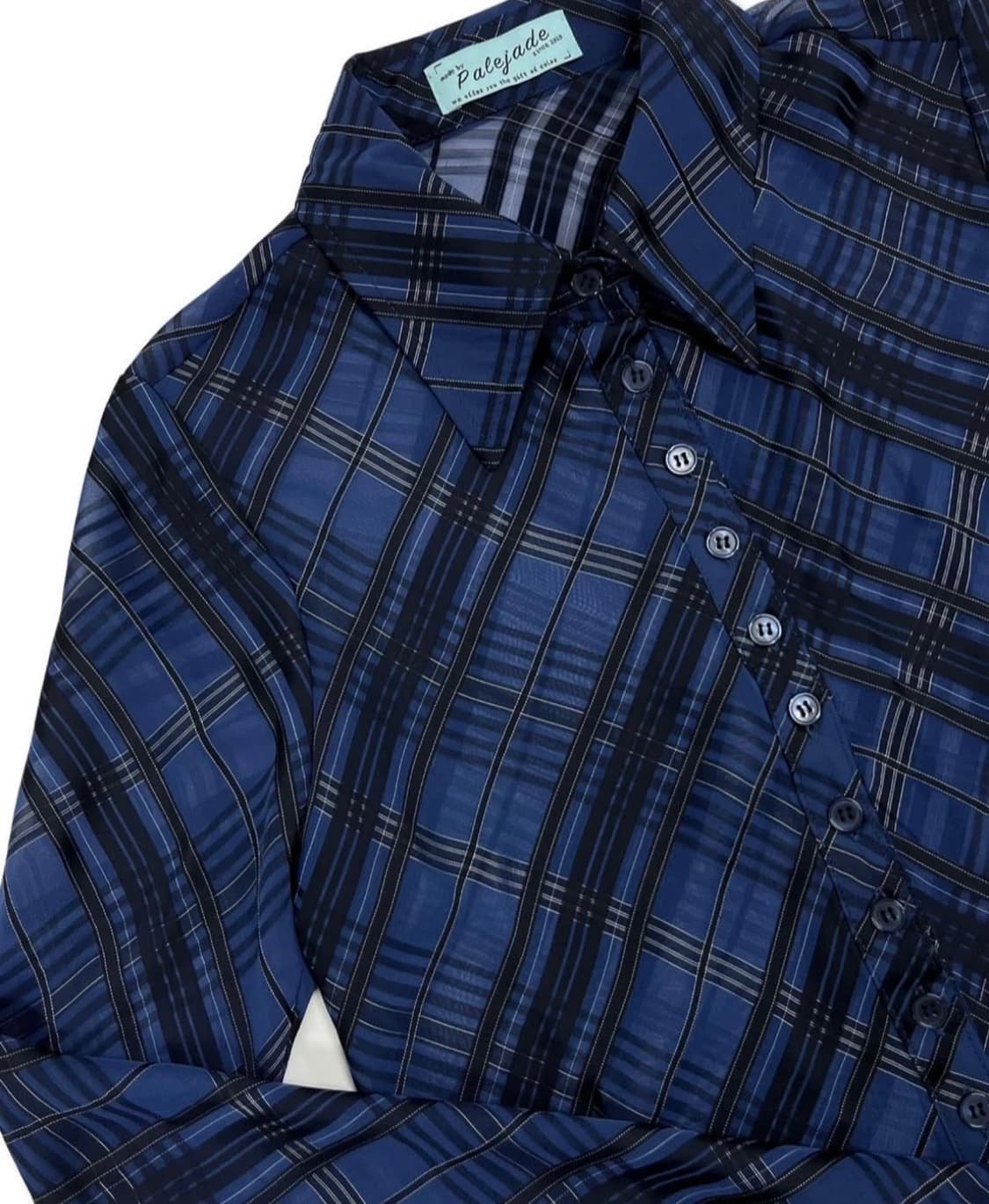 페일제이드 시스루 체크 셔츠 네이비 상품이미지2