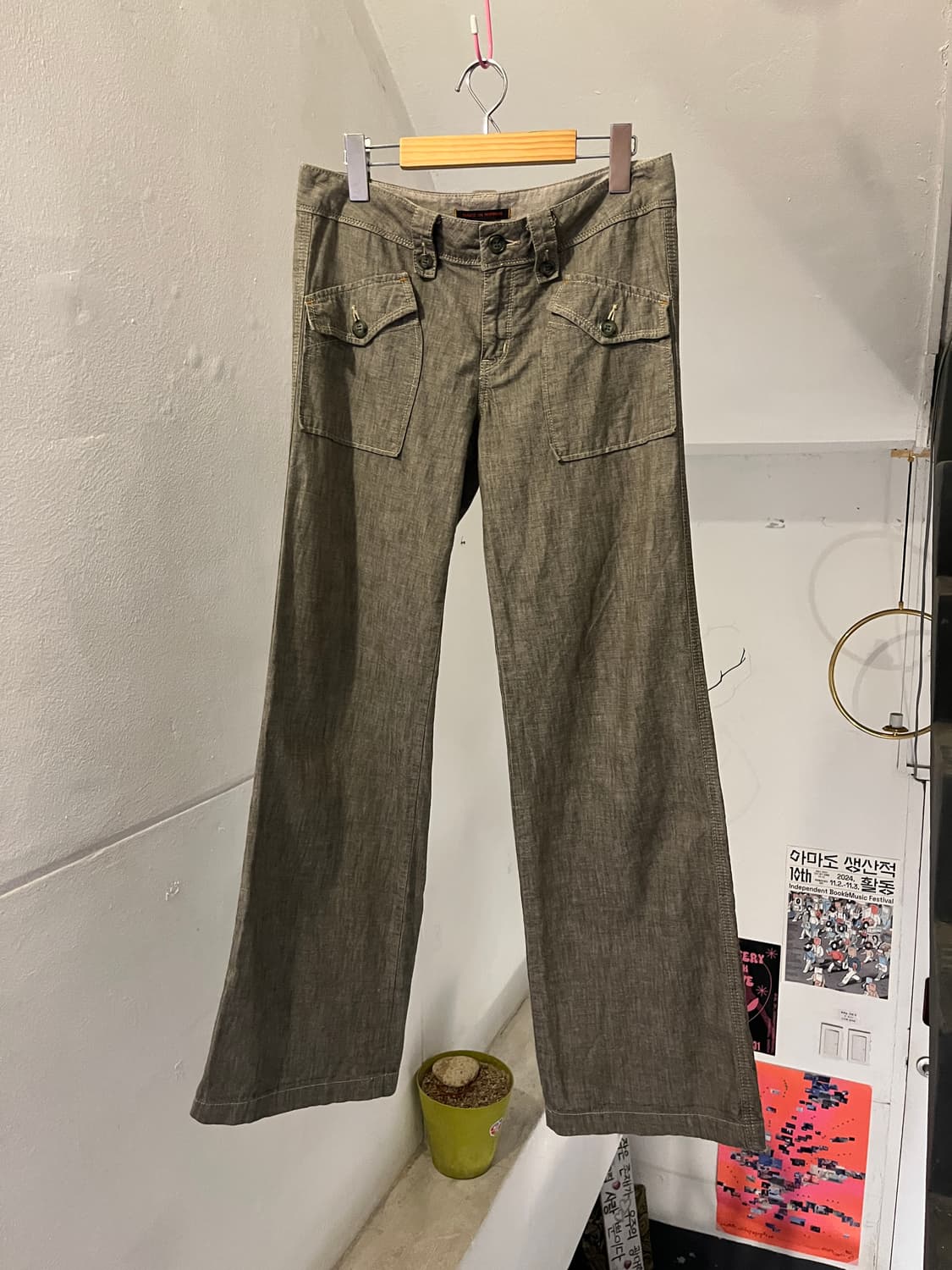 로우핏 새깅 부츠컷 리넨 바지 상품이미지1