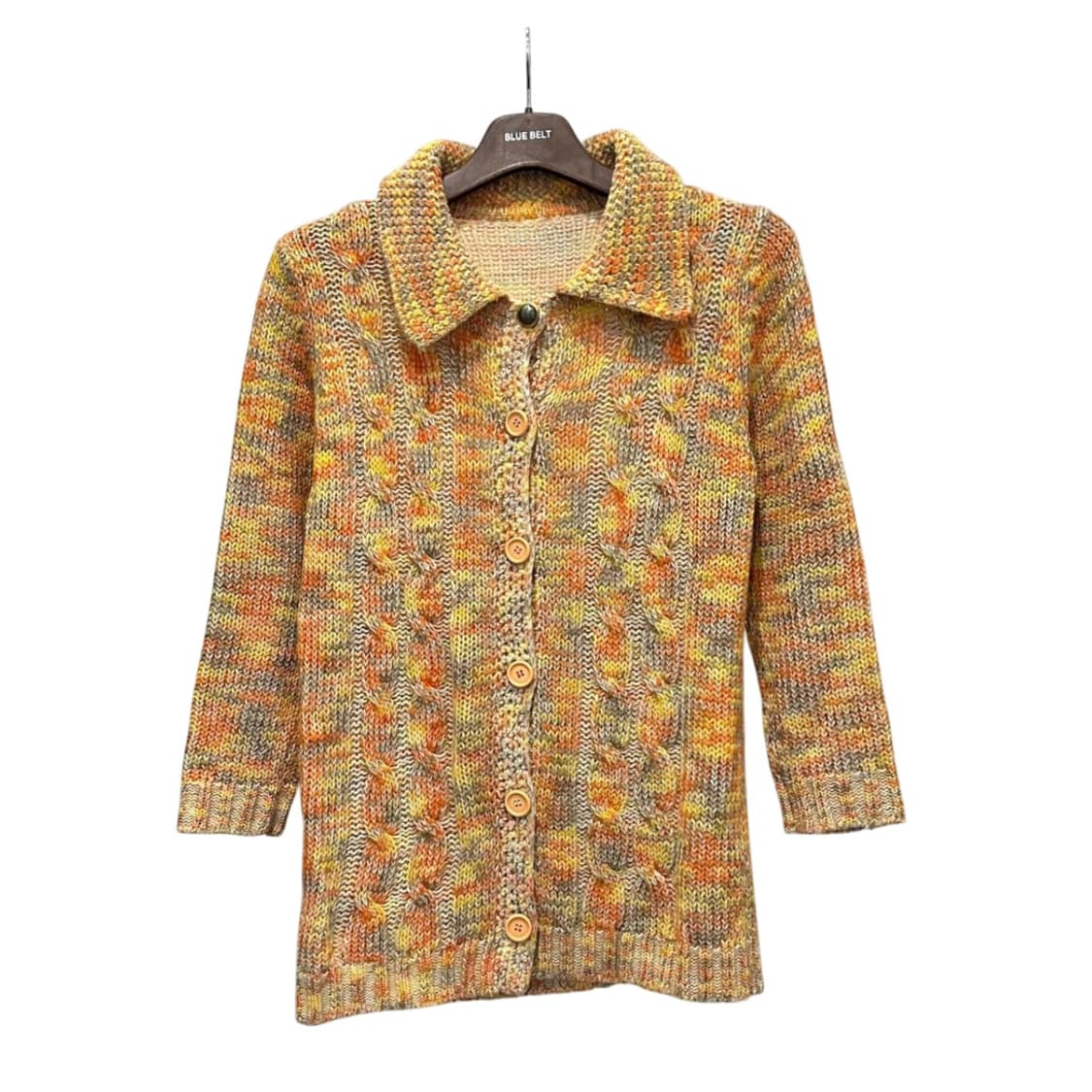 JPN VINTAGE 케이블 니트 롱 가디건 카라넥 디테일 오렌지 상품이미지1