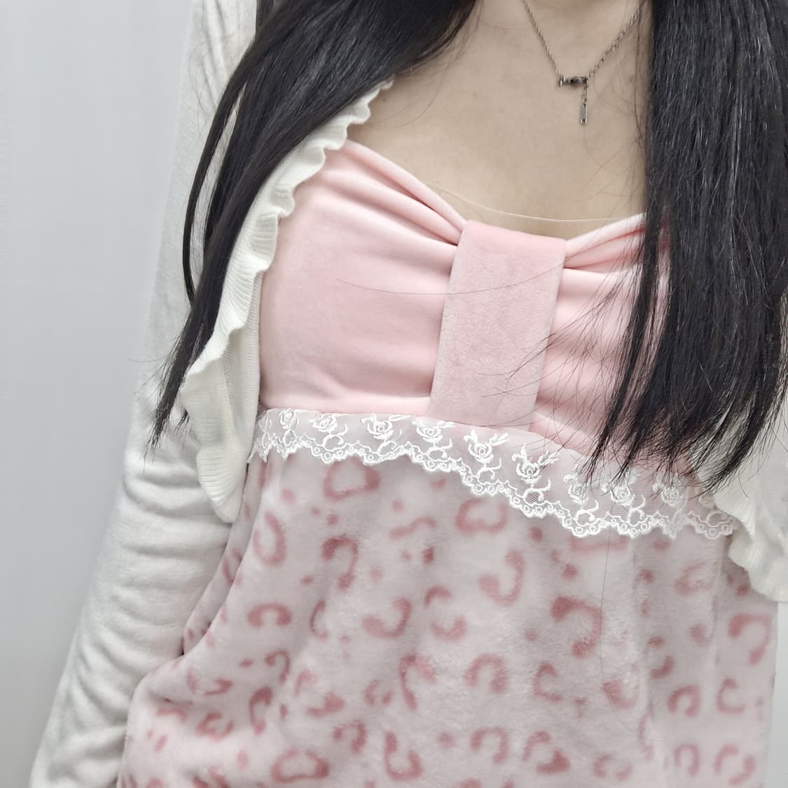 갸루 핑크 레오파드 나시 원피스 히메갸루 라떼갸루 오네갸루 리본 러블리 상품이미지4