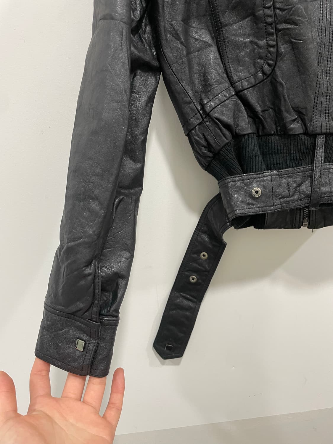 Y2K 멀티포켓 벨트 크롭 레더자켓 상품이미지8