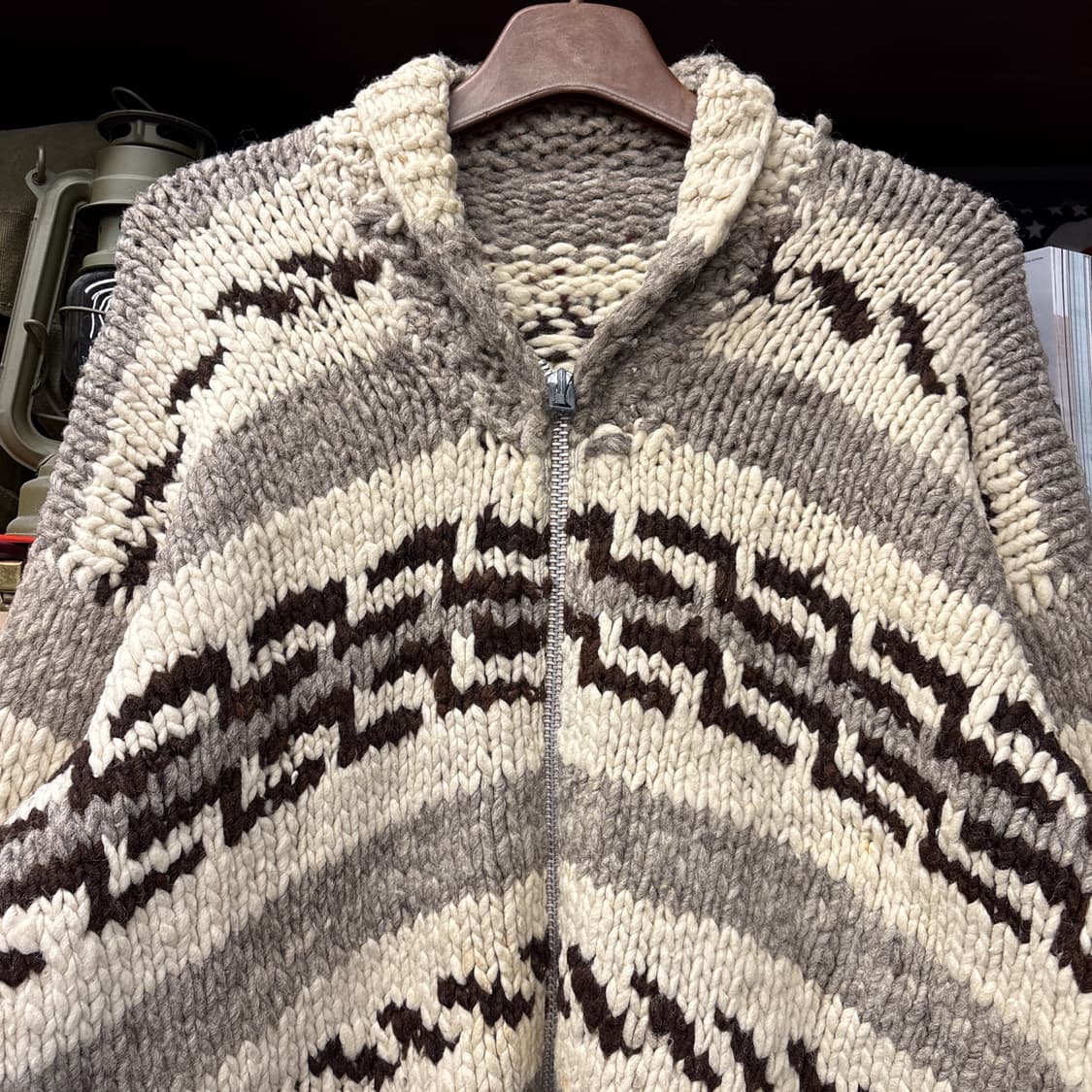 70s CLIX 지퍼 네이티브 패턴 헤비울 캐나다 코위찬 스웨터 N103 상품이미지3