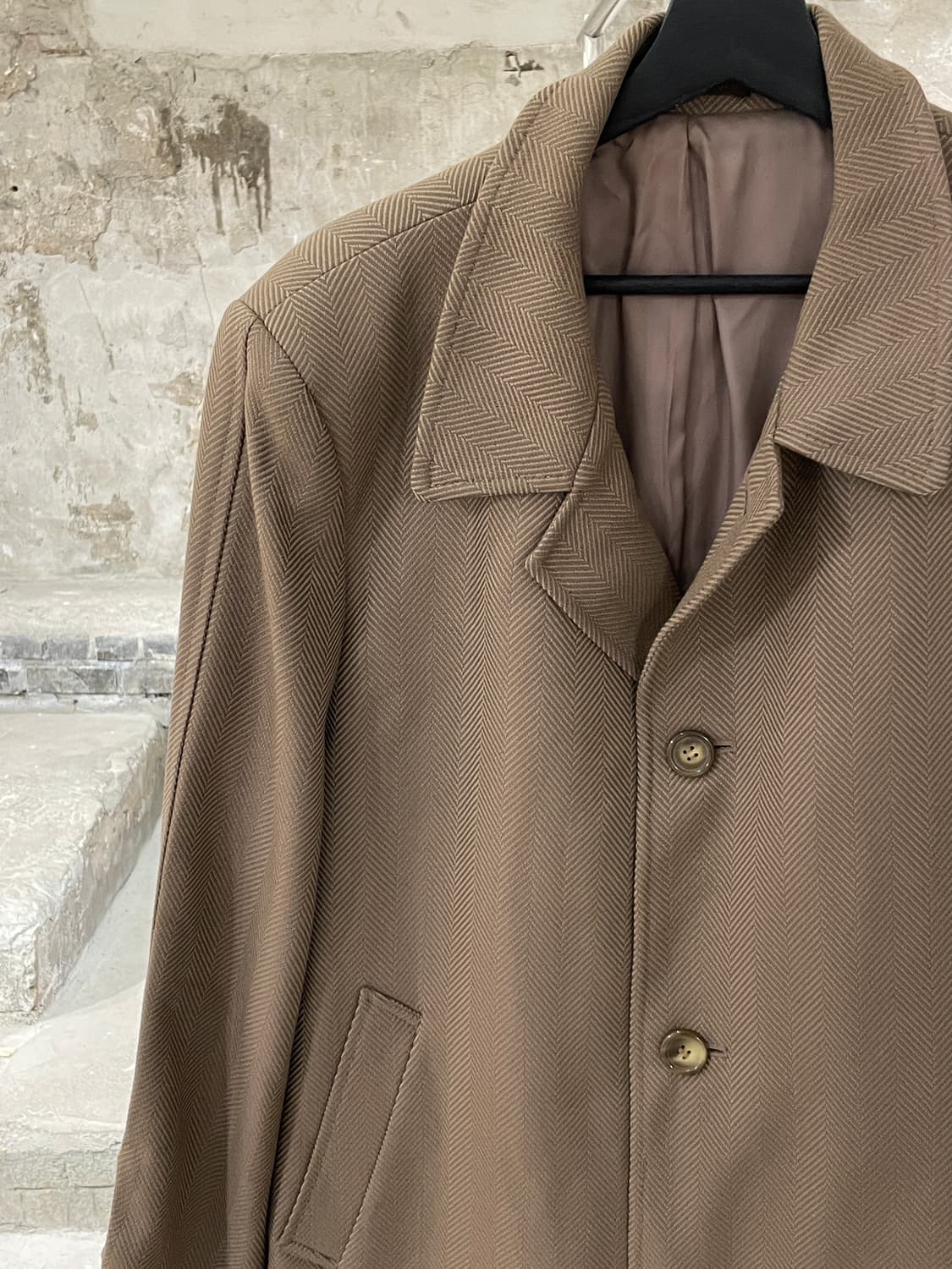이브 생로랑 디퓨전 옴므 라이트 브라운 헤링본 울 코트 상품이미지2