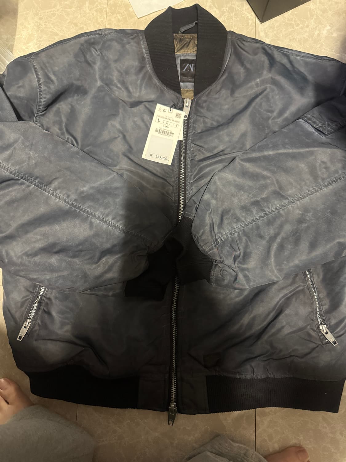 L사이즈 자라 패디드 봄버 마원 네이비 4688/302 상품이미지4