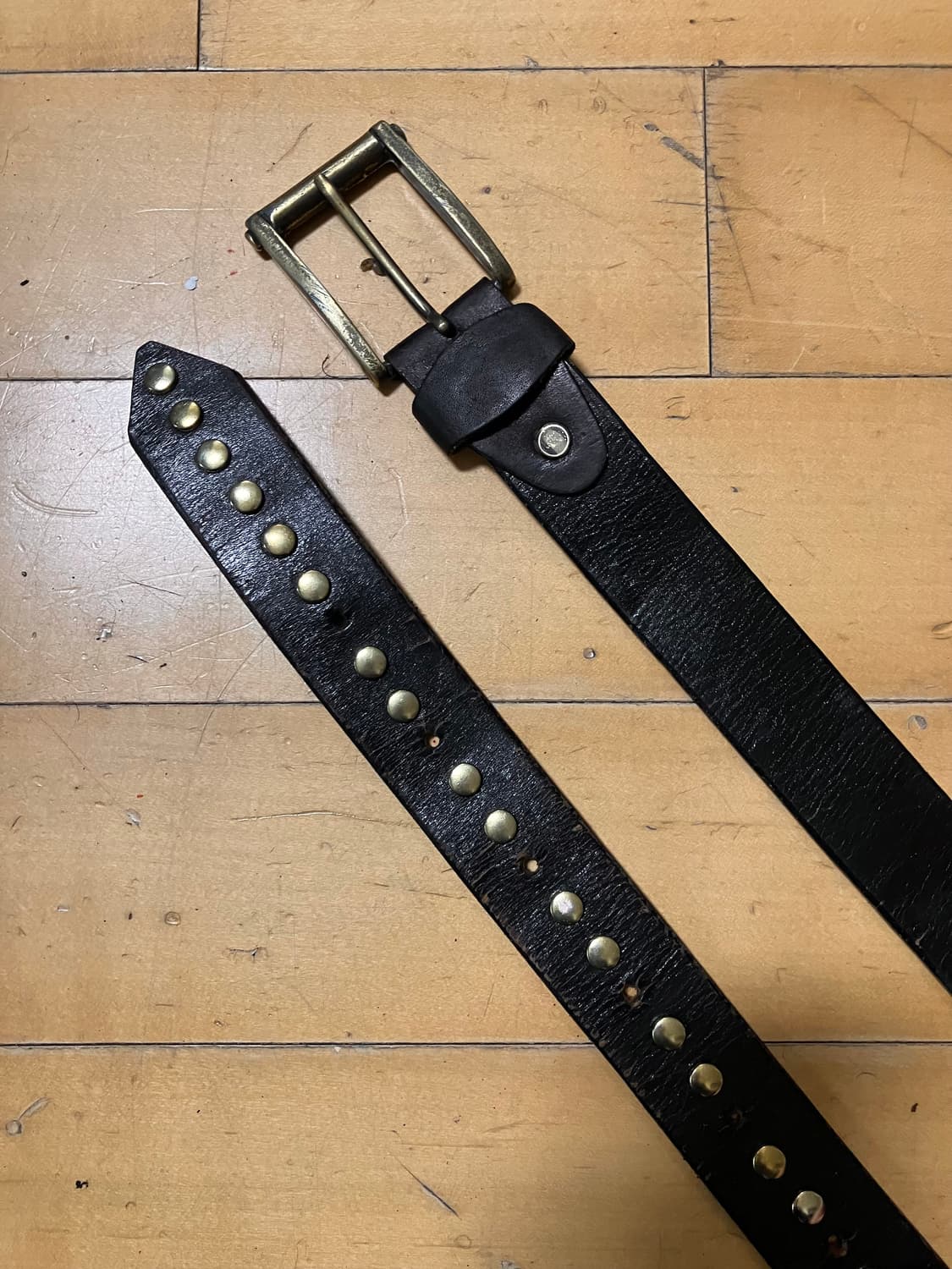 Japanese 90s 더블 스터드 앤틱 골드 버클 벨트 상품이미지2