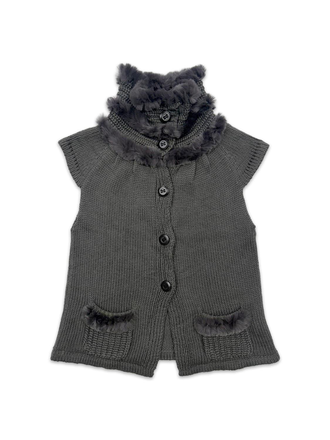 빈티지 다크 그레이 퍼 캡소매 니트 상품이미지1