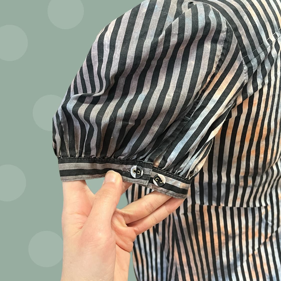 나염 스트라이프 퍼프 소매 반소매 셔츠 상품이미지4