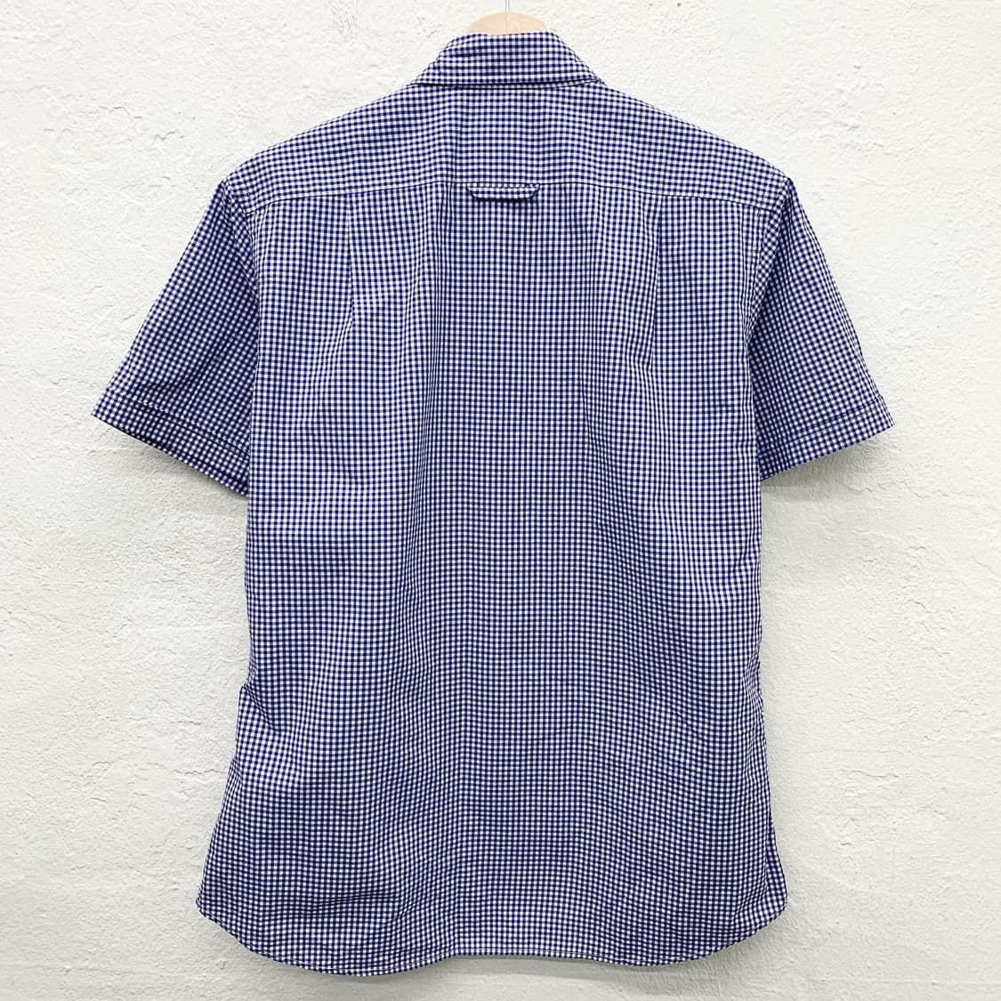 빔즈 블루 체크 삼선 디테일 하프 셔츠  상품이미지5