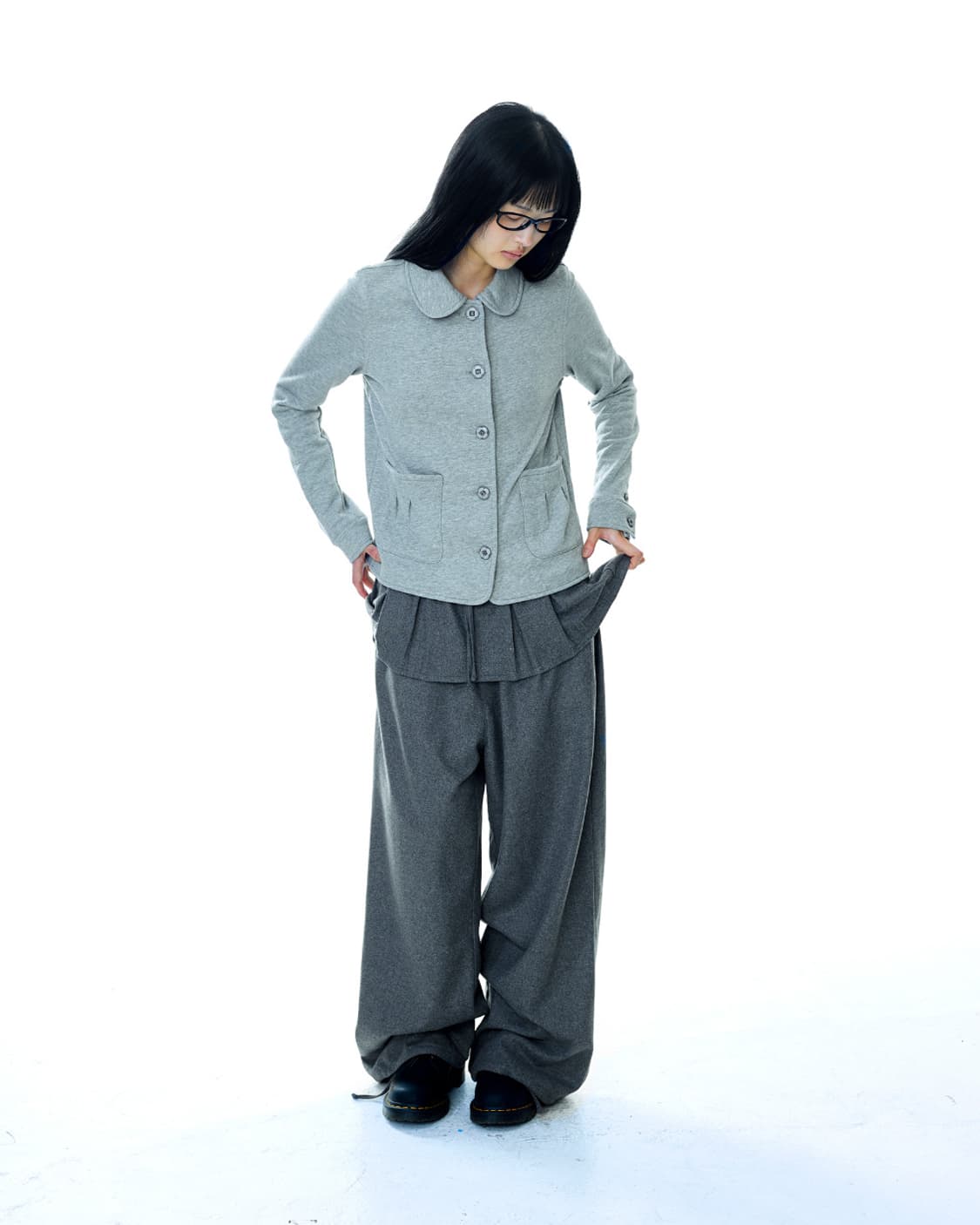 PLEATS OVER WOOL PANTS GREY 상품이미지3