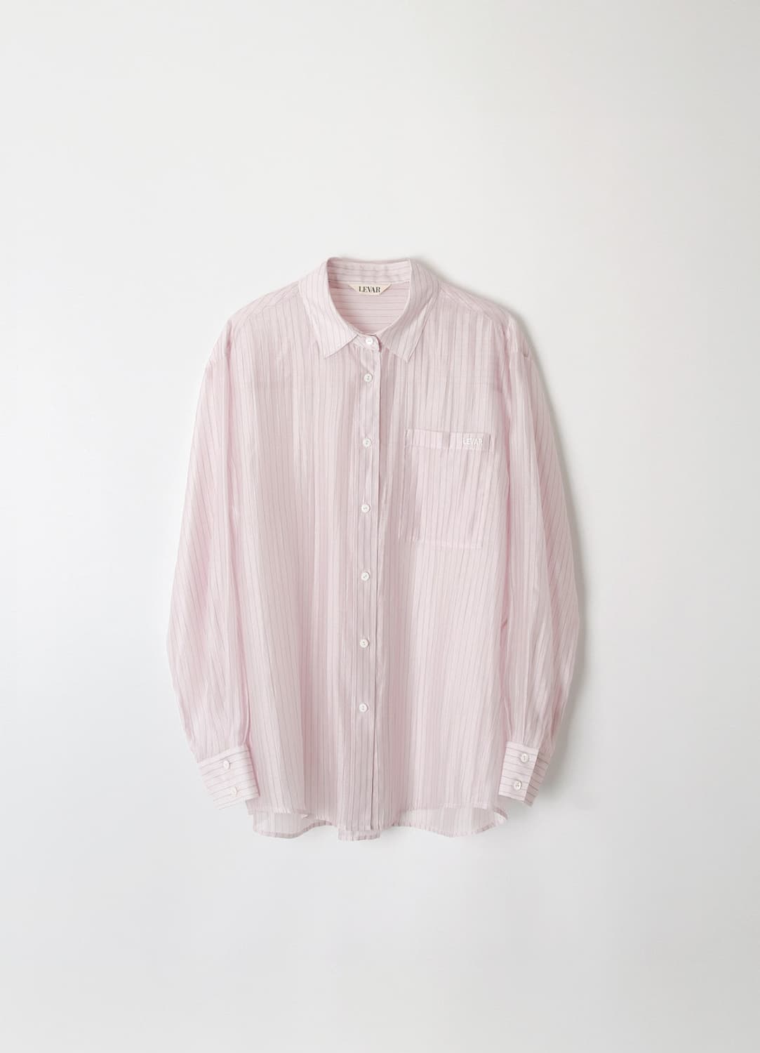 르바(LEVAR) Sheer Stripe Over-Shirt - Pink 상품이미지2