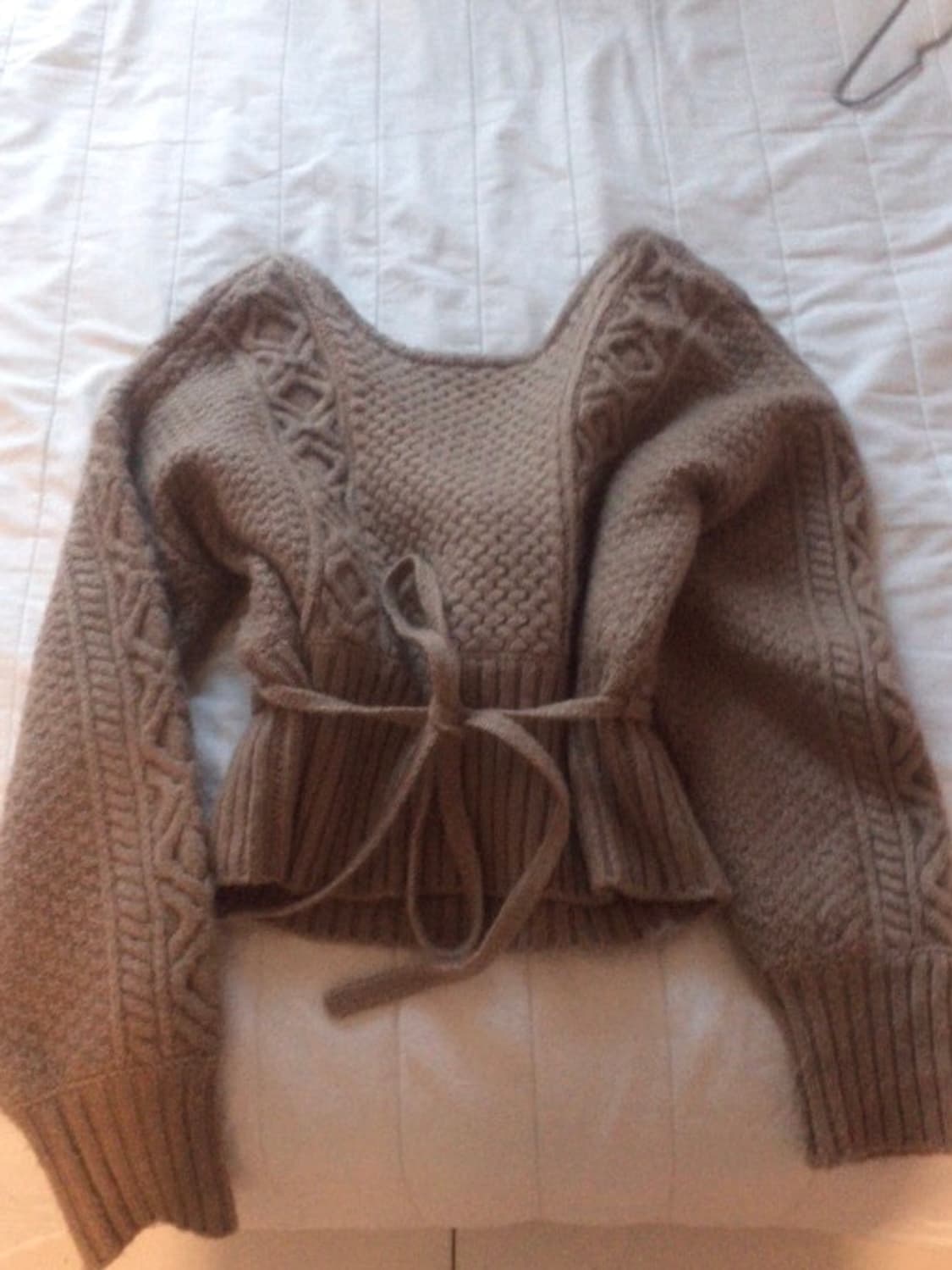 빈티지 랩 니트 끈 꽈배기 베이지 브라운 울 니트 상품이미지2