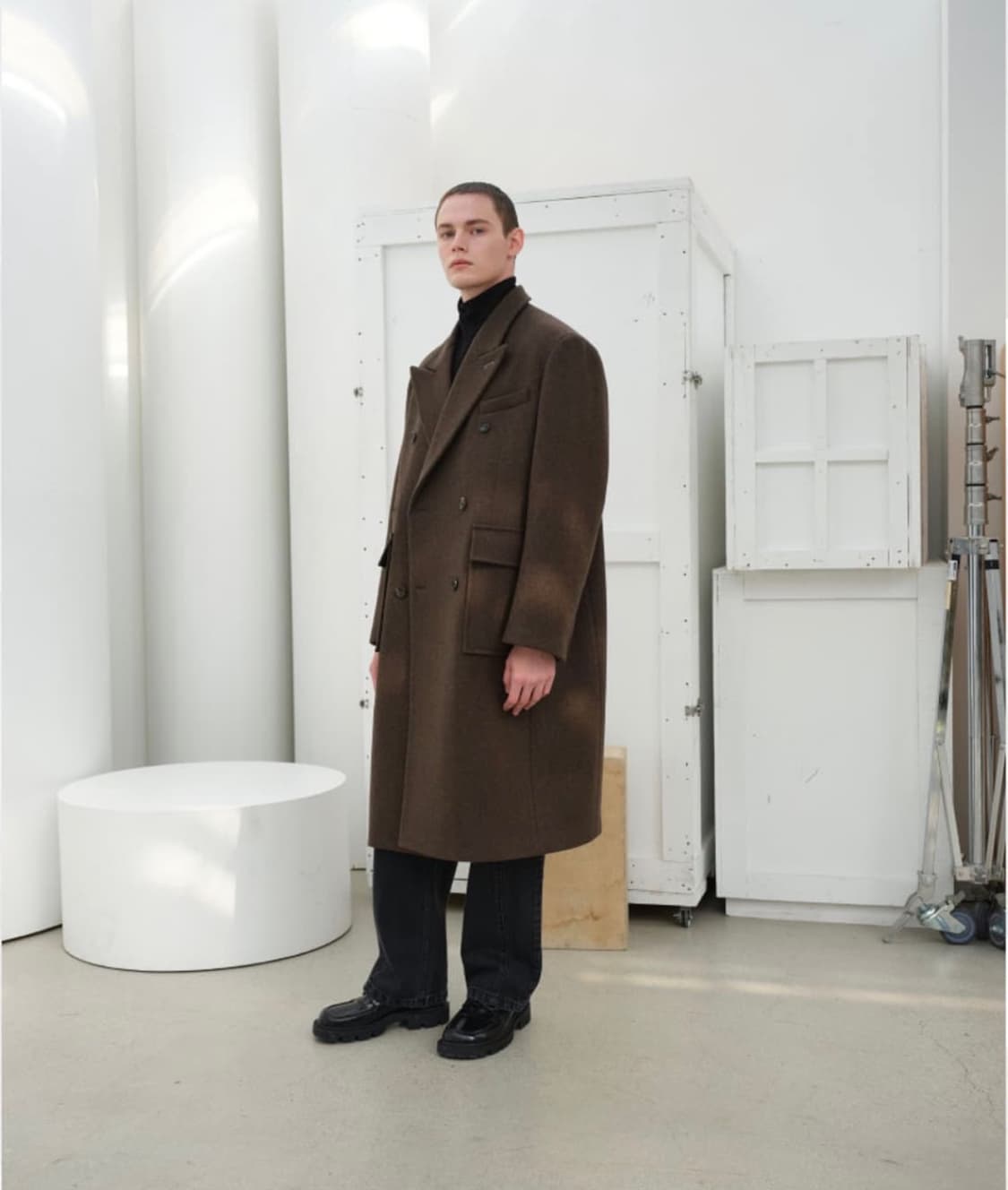 lEY 이에이 로이 더블 브레스트 롱코트 다크 브라운 M 상품이미지4