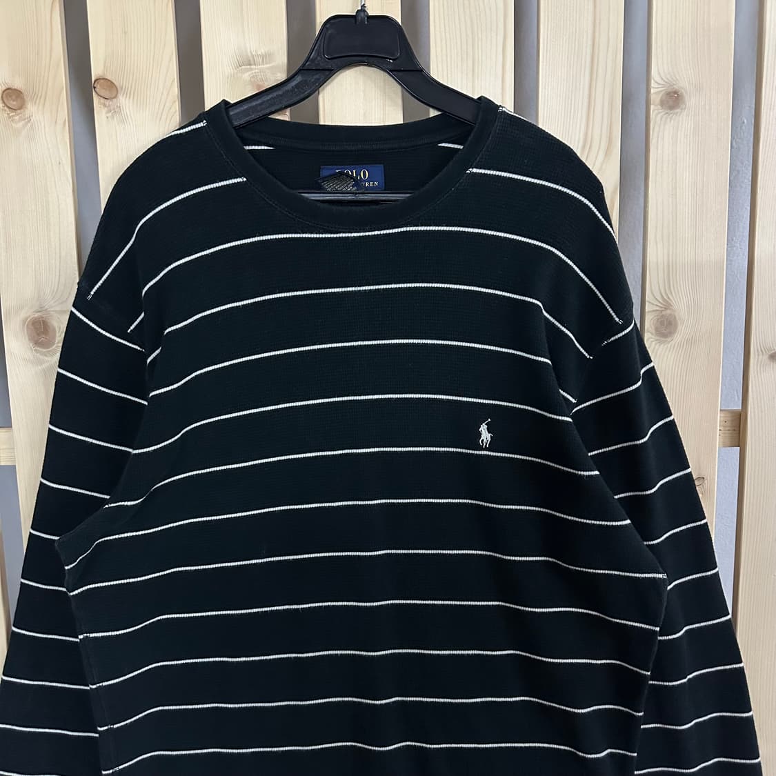(M~L) 폴로 랄프로렌 블랙 와플 스트라이프 롱슬리브 티셔츠 상품이미지4
