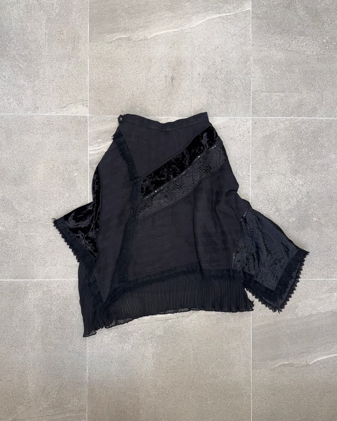 DOHO black unbalance fringe layered sk 상품이미지1