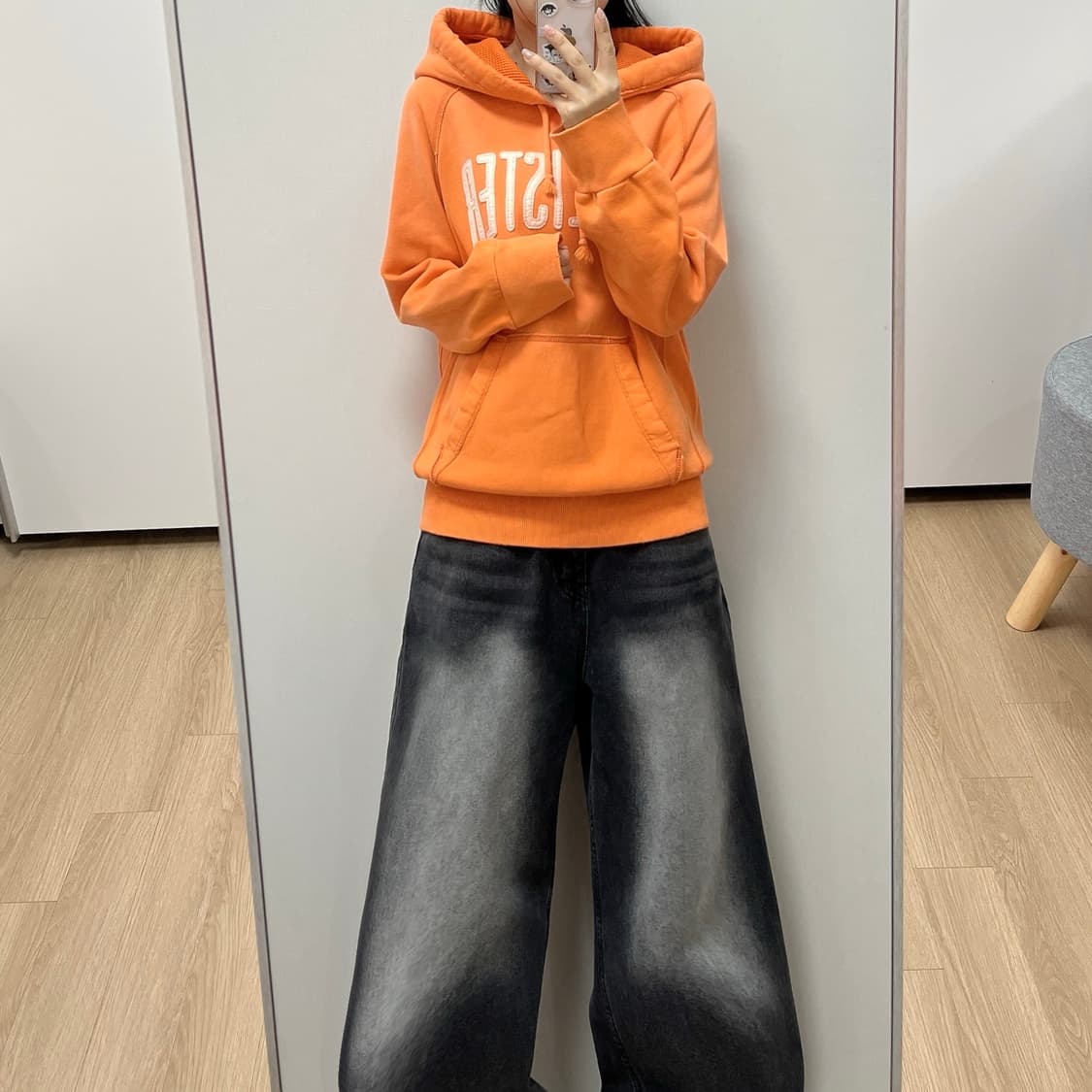 홀리스터 자수로고 오렌지 후드티 상품이미지1