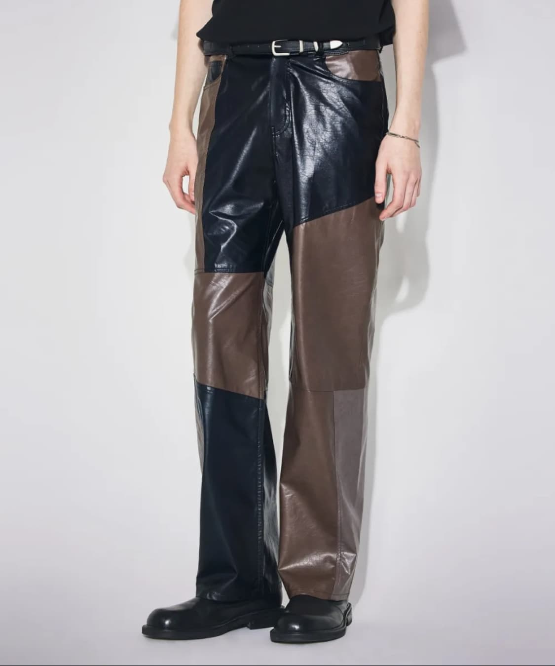 메종미네드 레더 패치 와이드 팬츠 가죽 바지 48 상품이미지1