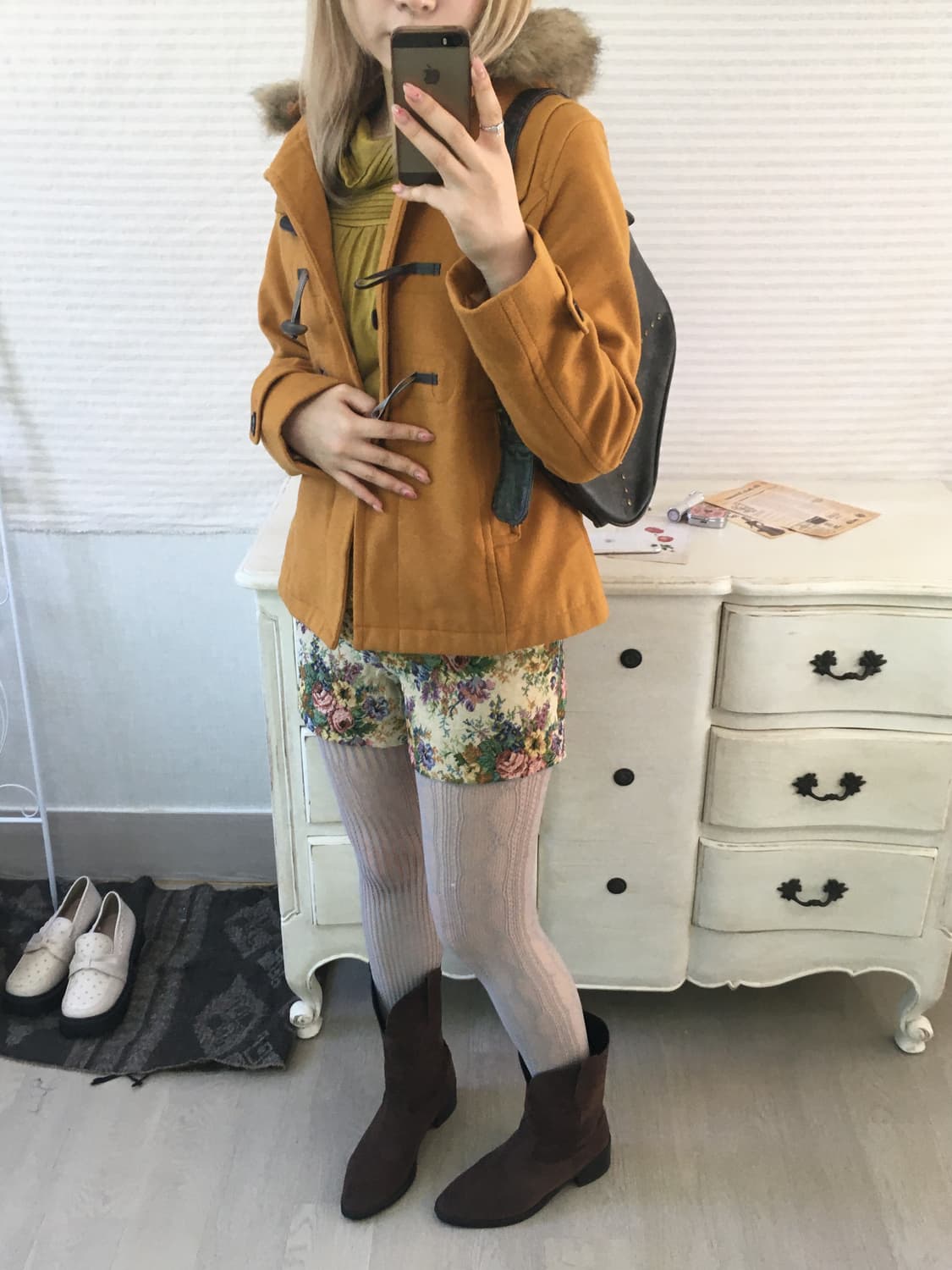 earth music 머스타드 후드 퍼 더플하프코트 상품이미지6