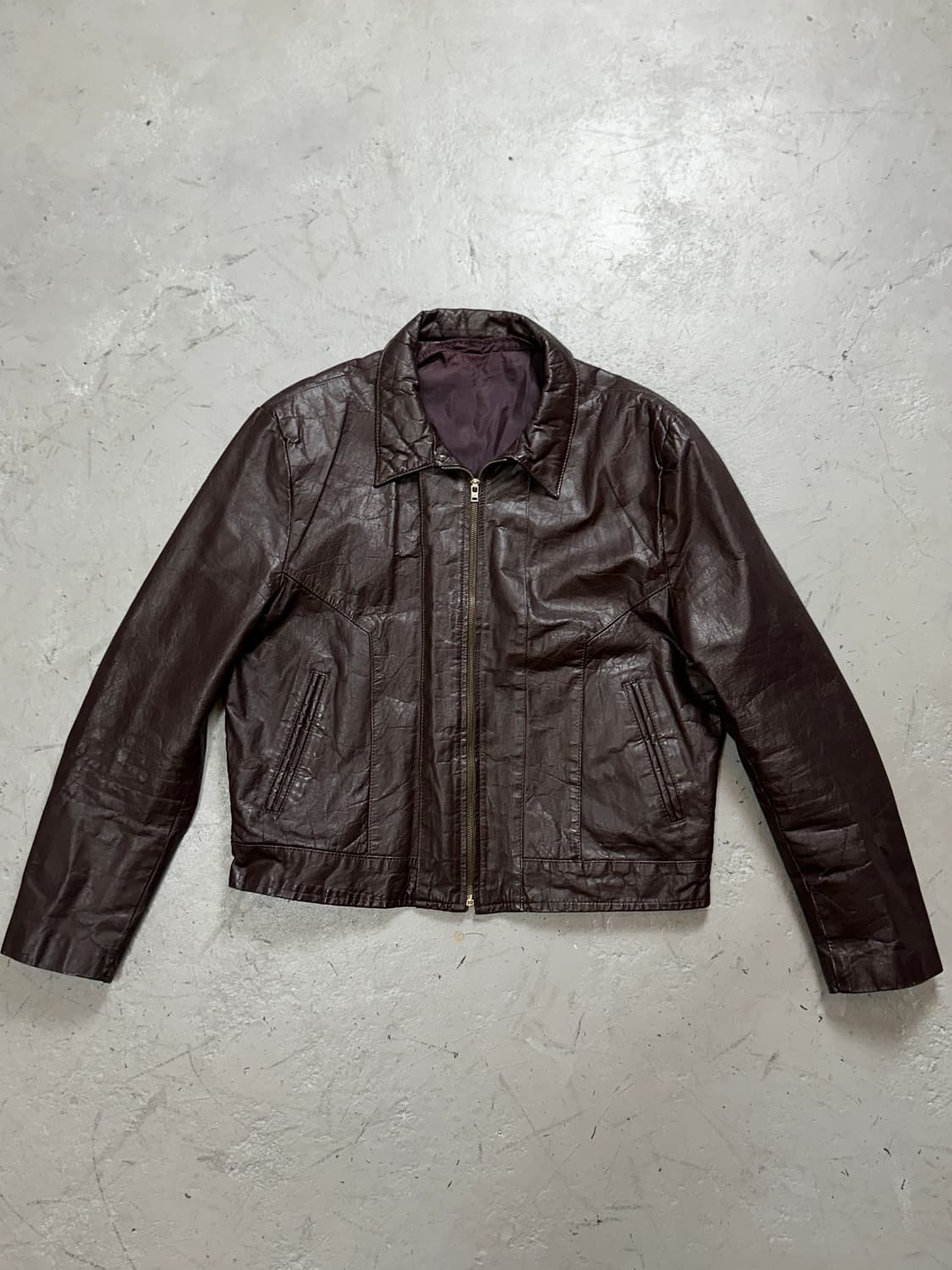 80's 빈티지 버건디 크롭 레더 자켓 파이트 클럽 상품이미지1