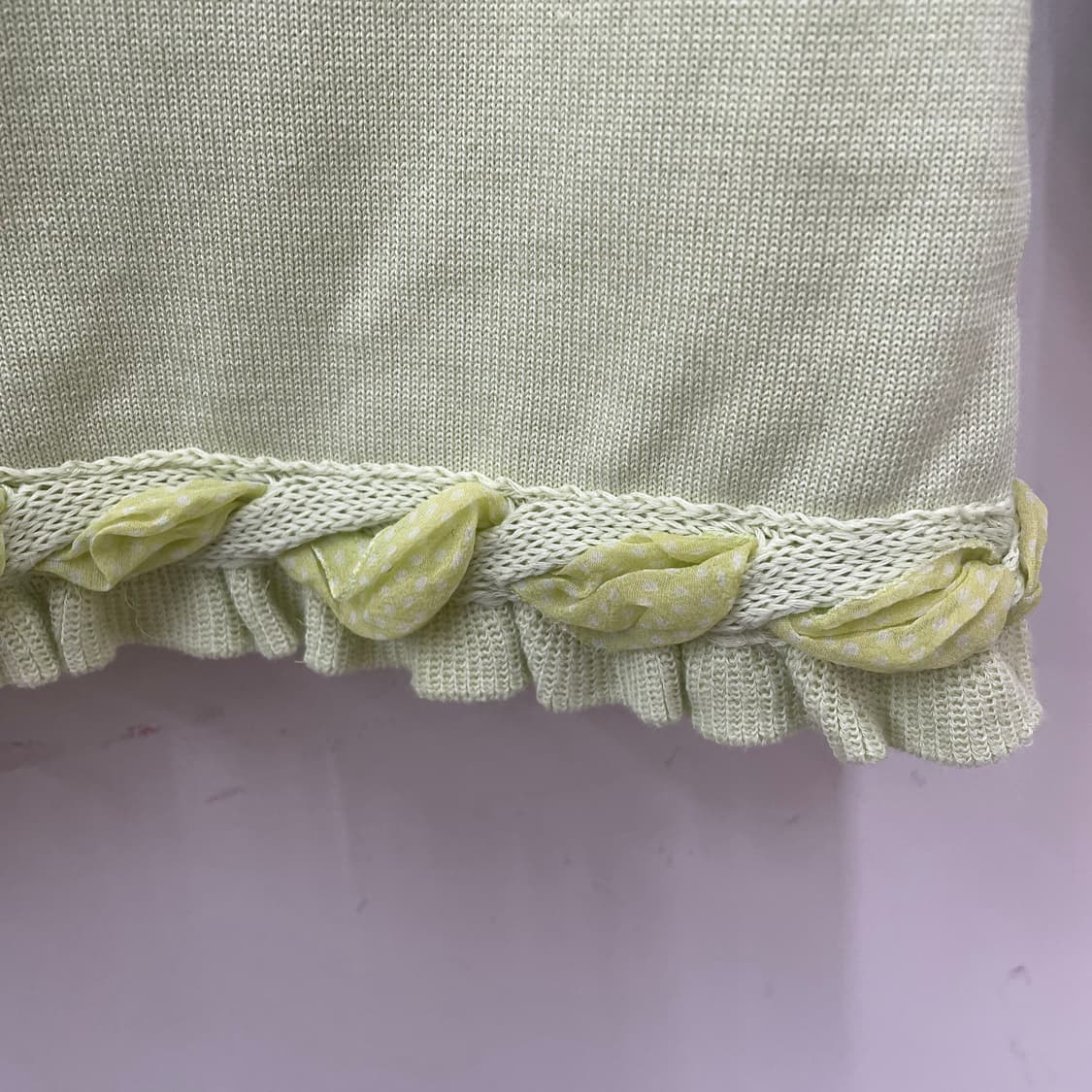 멜론맛 도트 쉬폰 스트링 디테일 리본 멜론컬러 반팔 티셔츠 상품이미지6