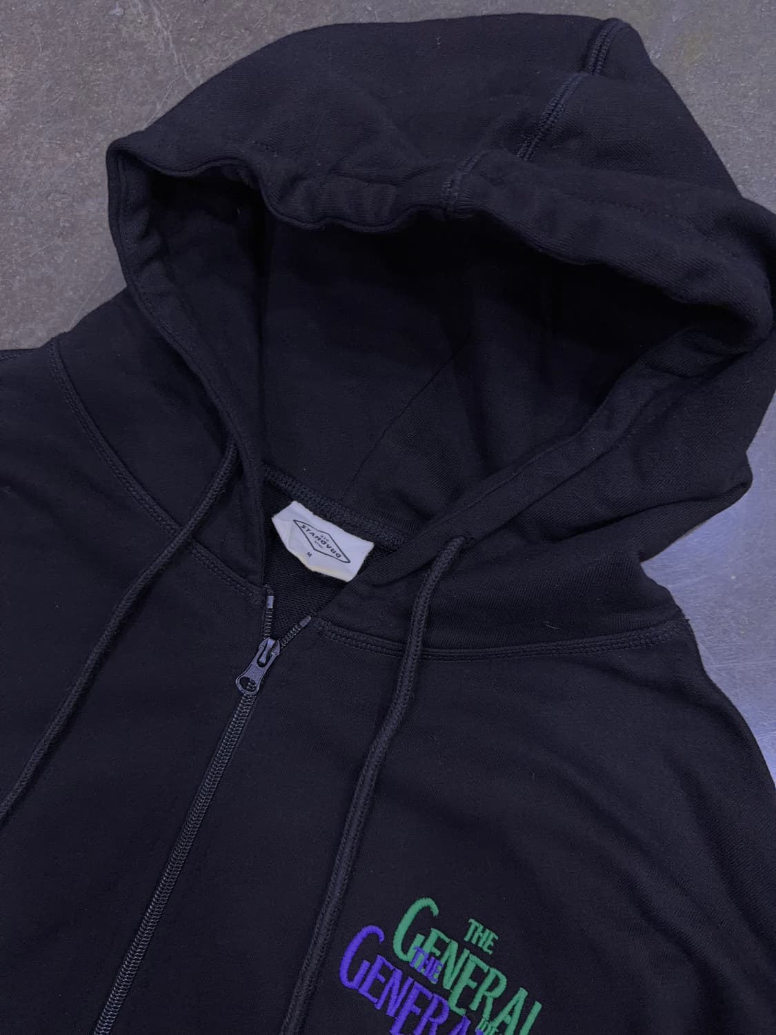 제너럴아이디어 엠브로이더 로고 자수 후드티 후디 블랙 M 상품이미지7