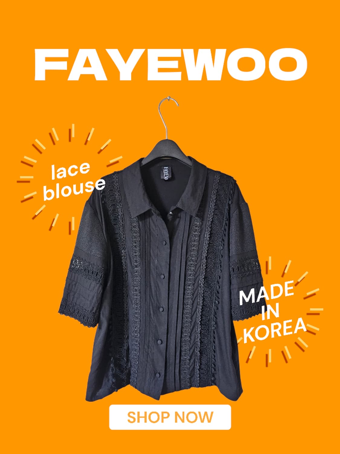 페이우 FAYEWOO 블랙 레이스 자수 반팔 블라우스 55 상품이미지1