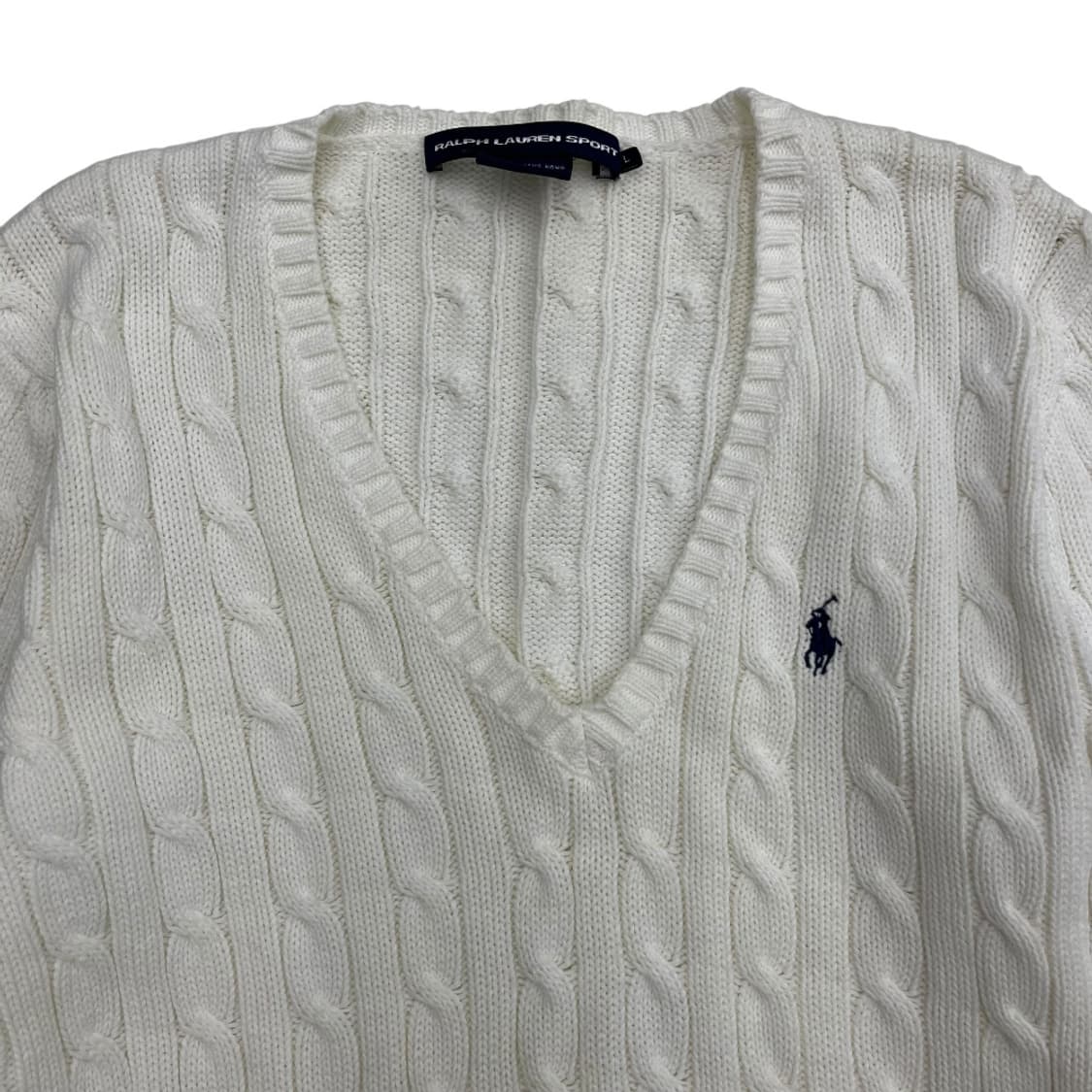 폴로 랄프로렌 네이비포니 화이트 꽈배기 브이 니트 L 상품이미지4