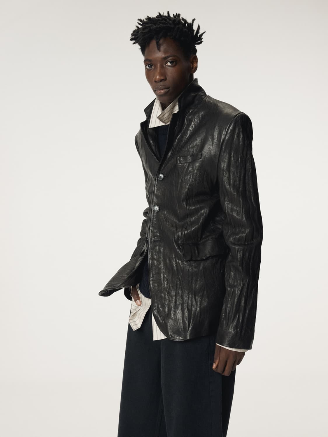 [L] 렉토 크링클 레더 가죽 싱글 블레이저 자켓 상품이미지6