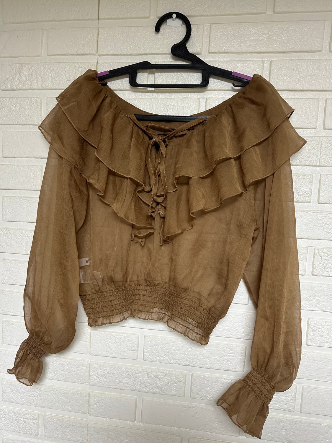 프릴 시스루 블라우스 브라운 상품이미지1