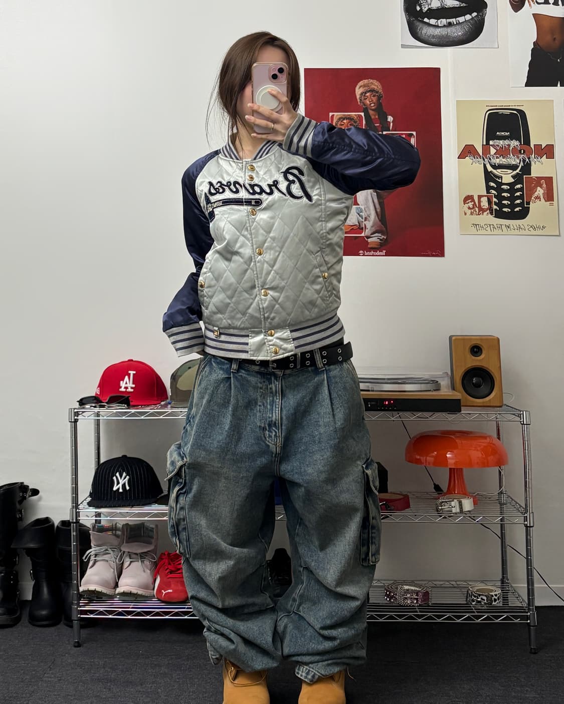 MLB 00s 사틴 다이아몬드 퀼팅 스타디움 자켓 상품이미지4