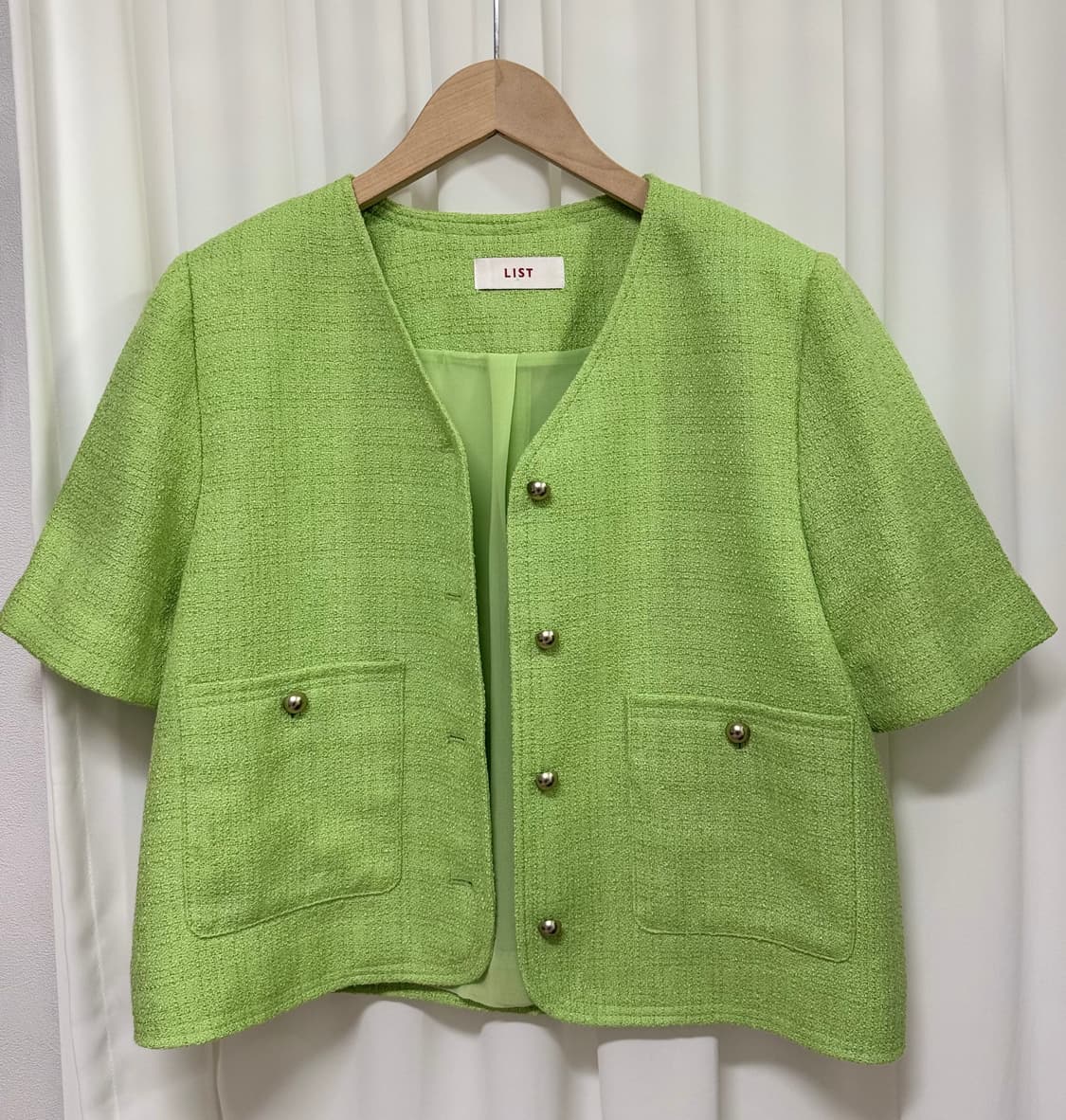 LIST 리스트 트위드 반팔 자켓 그린 상품이미지1