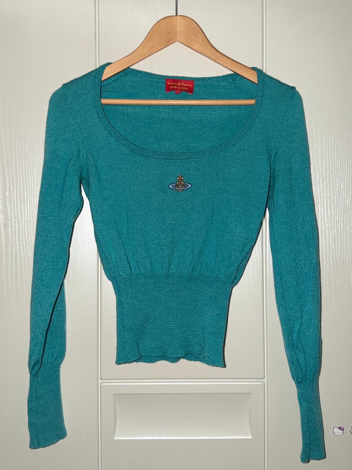 비비안웨스트우드 레드라벨 니트 스웨터세미크롭라운드유넥퍼프빈티지그린에메랄드 상품이미지3