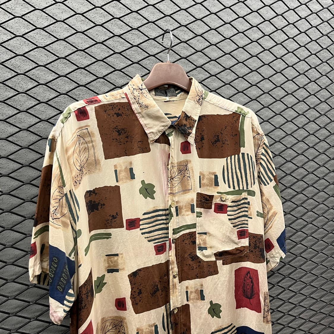 USA VINTAGE 원포켓 실크 100 반팔 셔츠 멀티 패턴 베이지 상품이미지3
